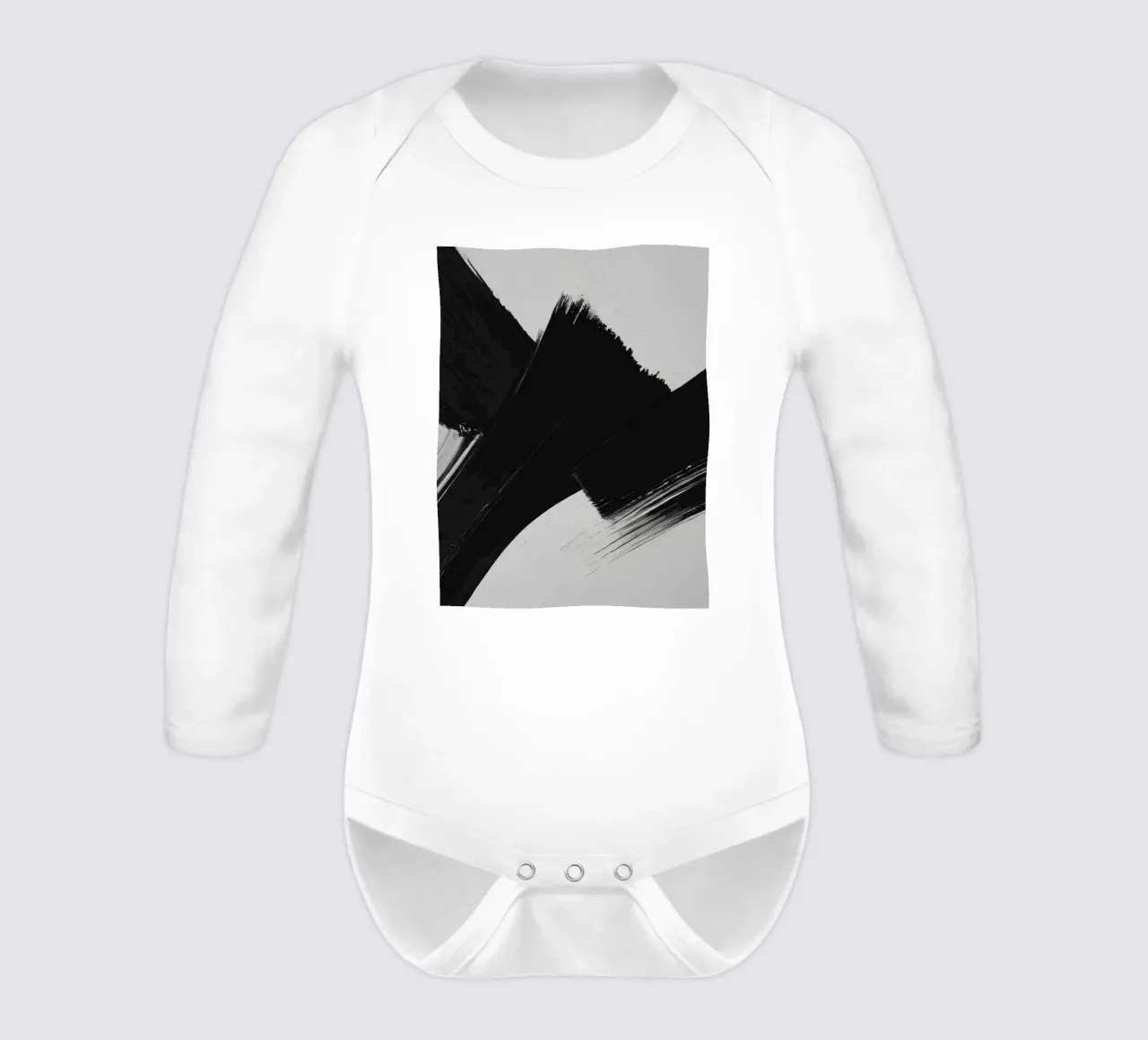 Abstract black and white brush strokes creating dynamic move long-sleeve baby romper by DesignDoodle