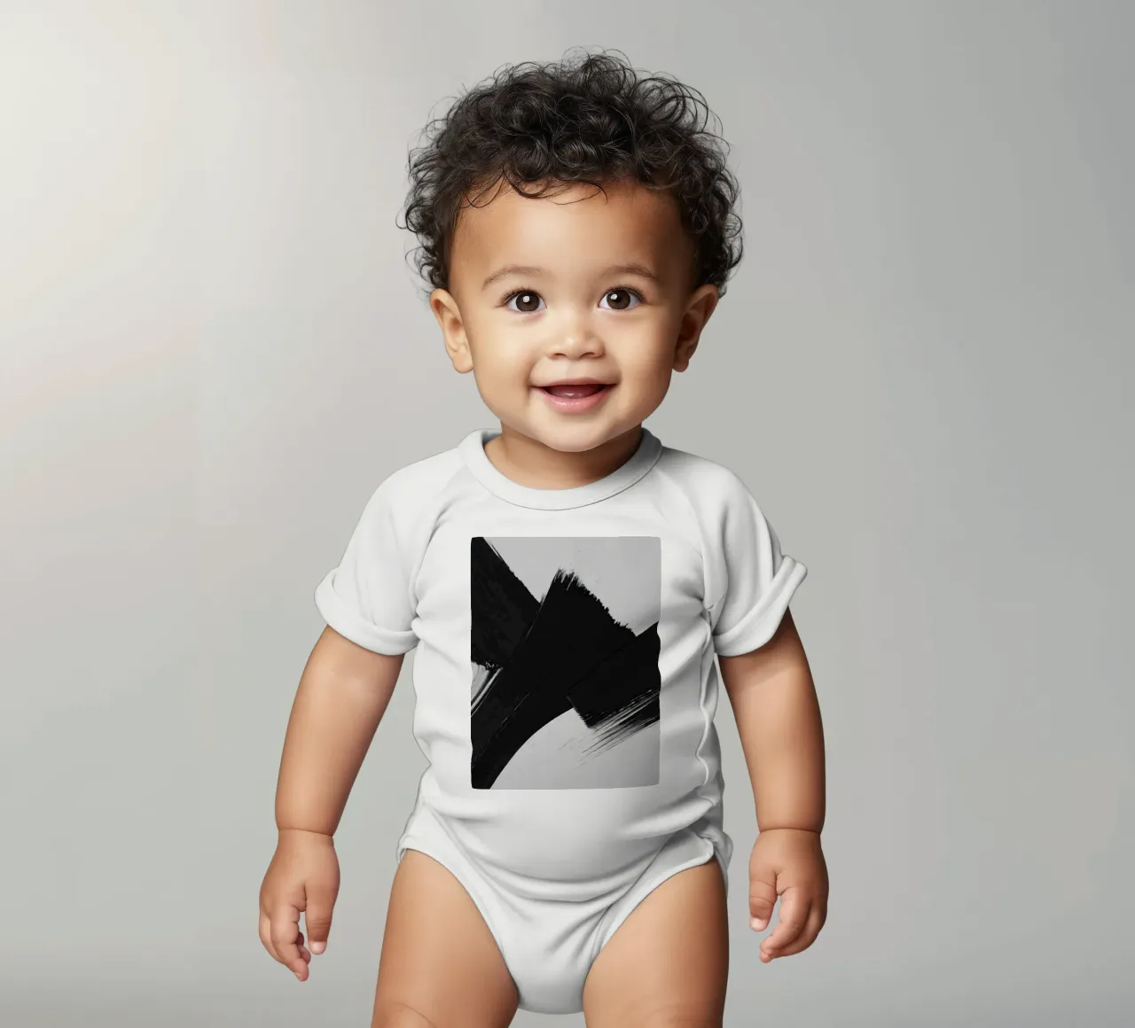 Abstract black and white brush strokes creating dynamic move short-sleeve baby romper by DesignDoodle