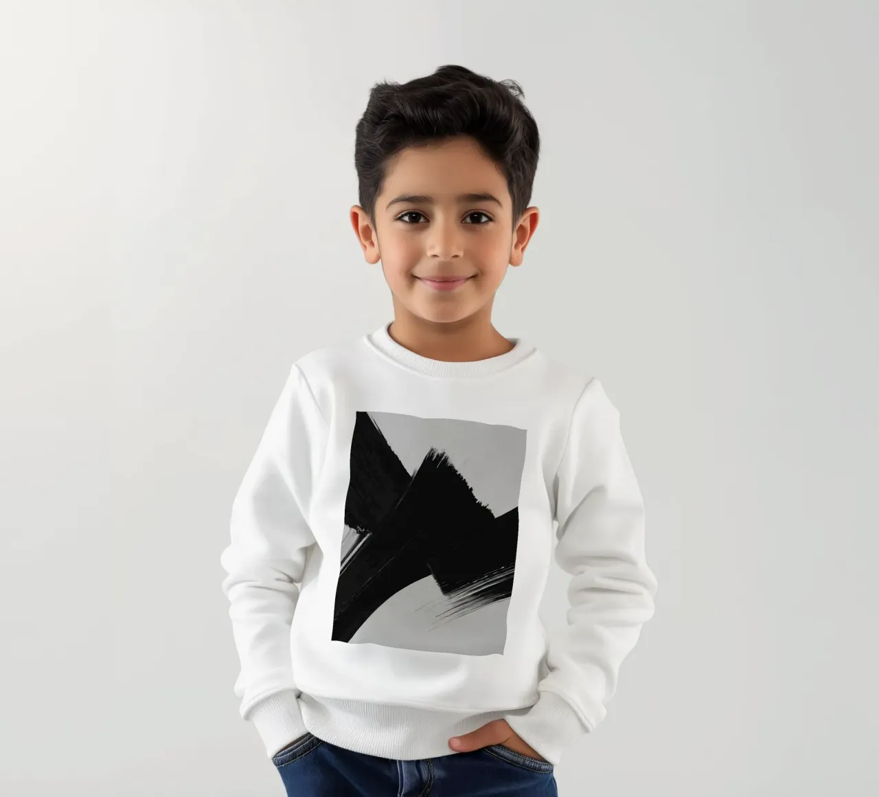 Abstract black and white brush strokes creating dynamic move kids sweatshirt by DesignDoodle