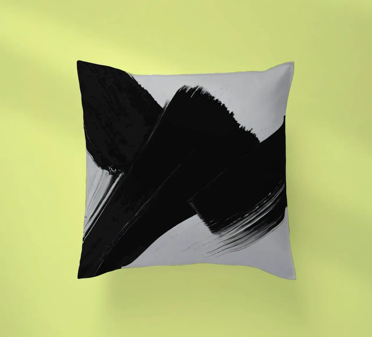 Abstract black and white brush strokes creating dynamic move decorative cushion by DesignDoodle