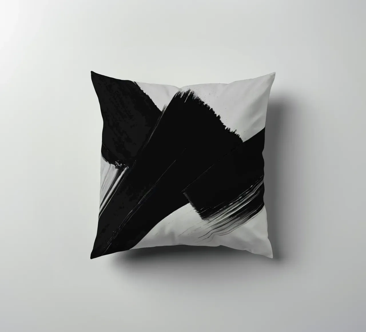 Abstract black and white brush strokes creating dynamic move decorative cushion by DesignDoodle