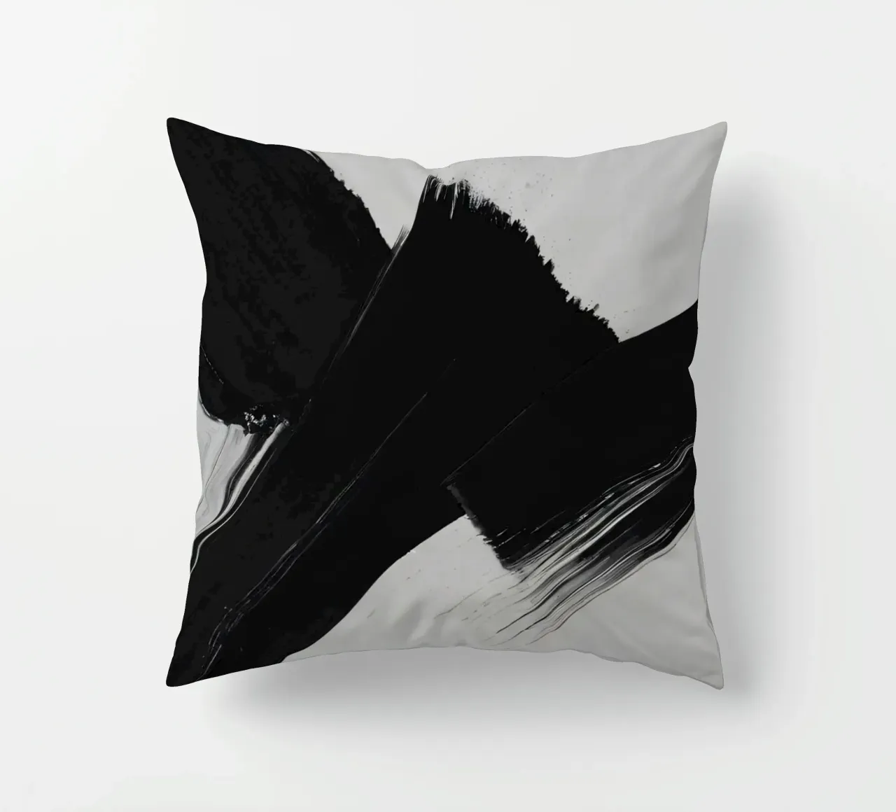 Abstract black and white brush strokes creating dynamic move decorative cushion by DesignDoodle