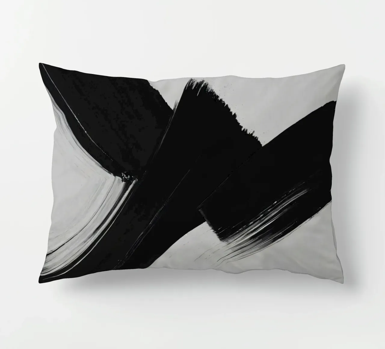 Abstract black and white brush strokes creating dynamic move decorative cushion by DesignDoodle