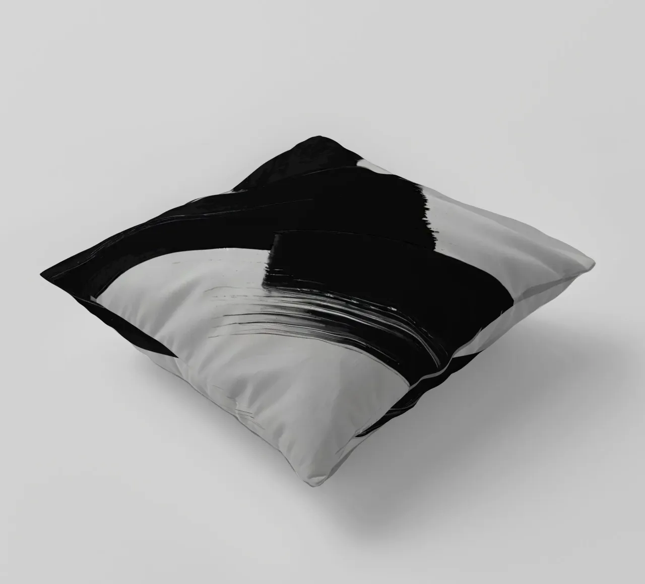Abstract black and white brush strokes creating dynamic move decorative cushion by DesignDoodle