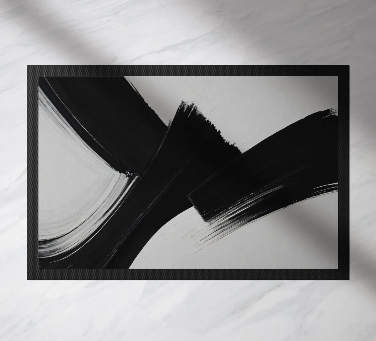Abstract black and white brush strokes creating dynamic move doormat by DesignDoodle
