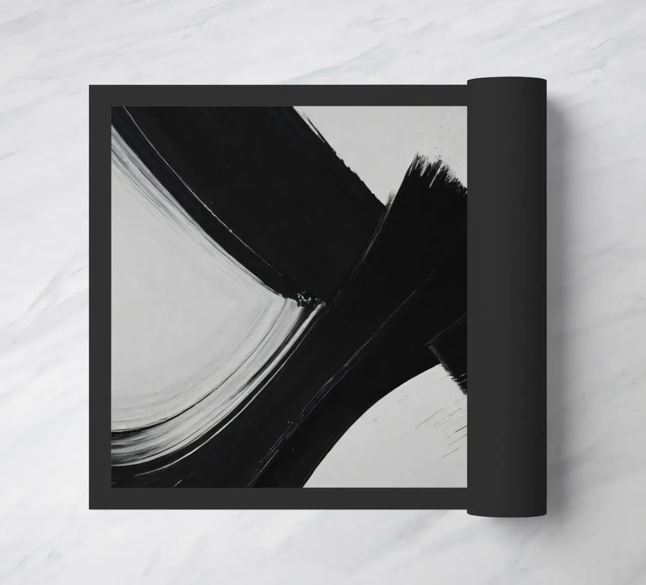 Abstract black and white brush strokes creating dynamic move doormat by DesignDoodle