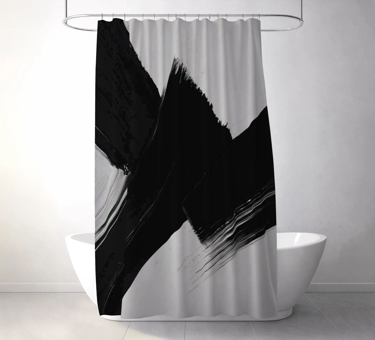 Abstrakte schwarze und weiße Pinselstriche, die eine dynamische Bewegung erzeugen Duschvorhang von DesignDoodle