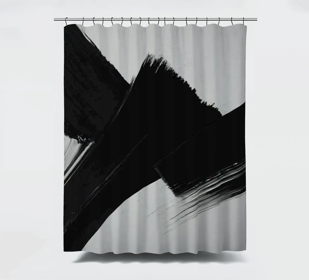 Abstract black and white brush strokes creating dynamic move shower curtain by DesignDoodle