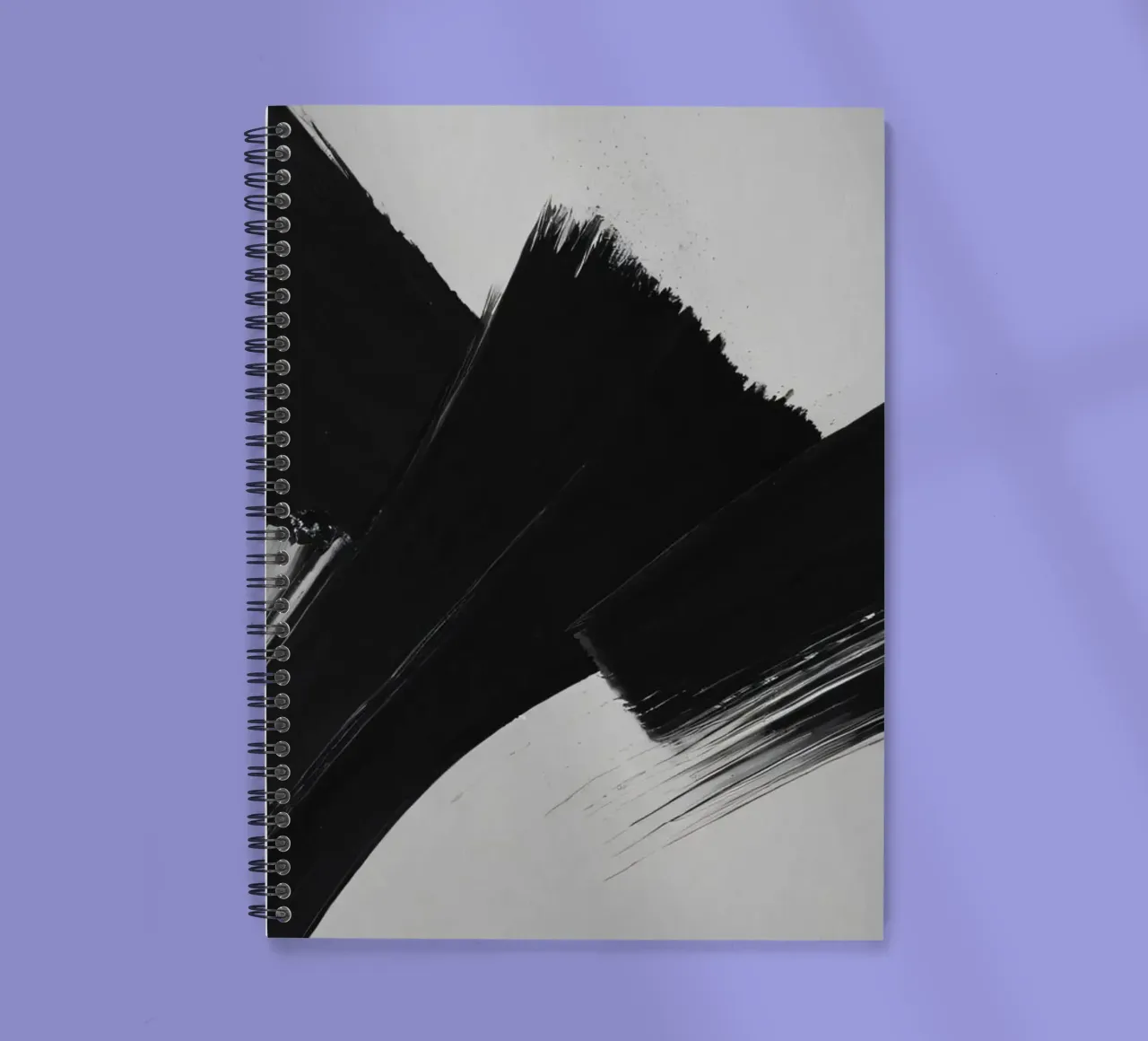 Abstract black and white brush strokes creating dynamic move spiral notebook by DesignDoodle