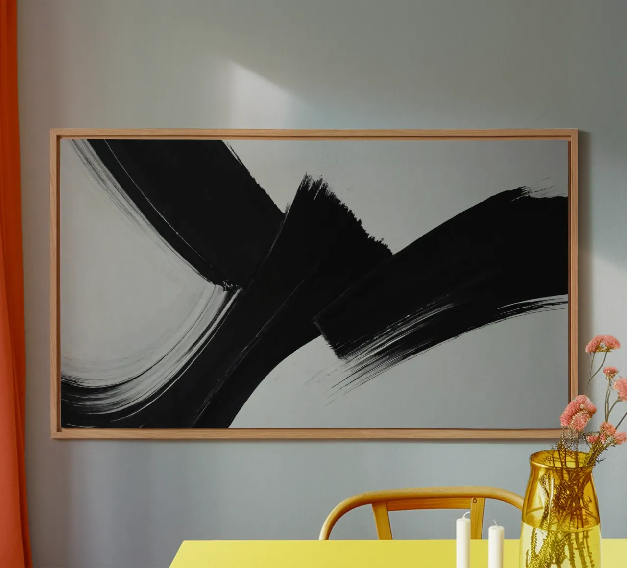Pennellate astratte in bianco e nero che creano un movimento dinamico alluminio dibond da DesignDoodle