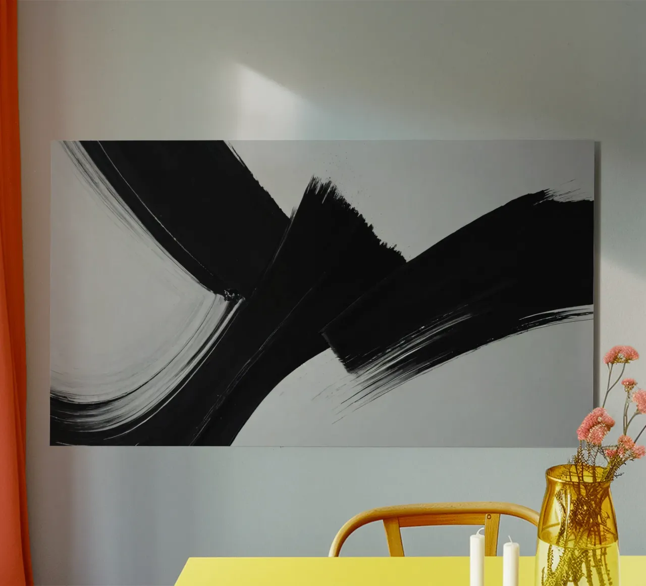 Pennellate astratte in bianco e nero che creano un movimento dinamico alluminio dibond da DesignDoodle