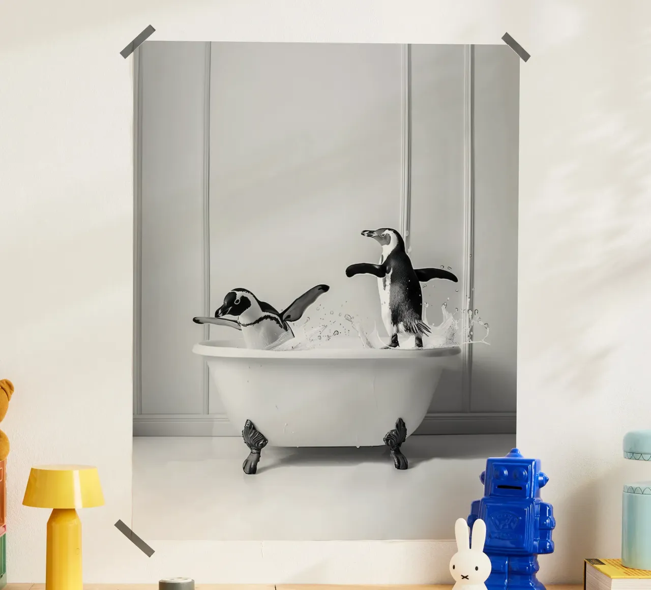 Adorabili pinguini poster con telaio in legno da animals_studio