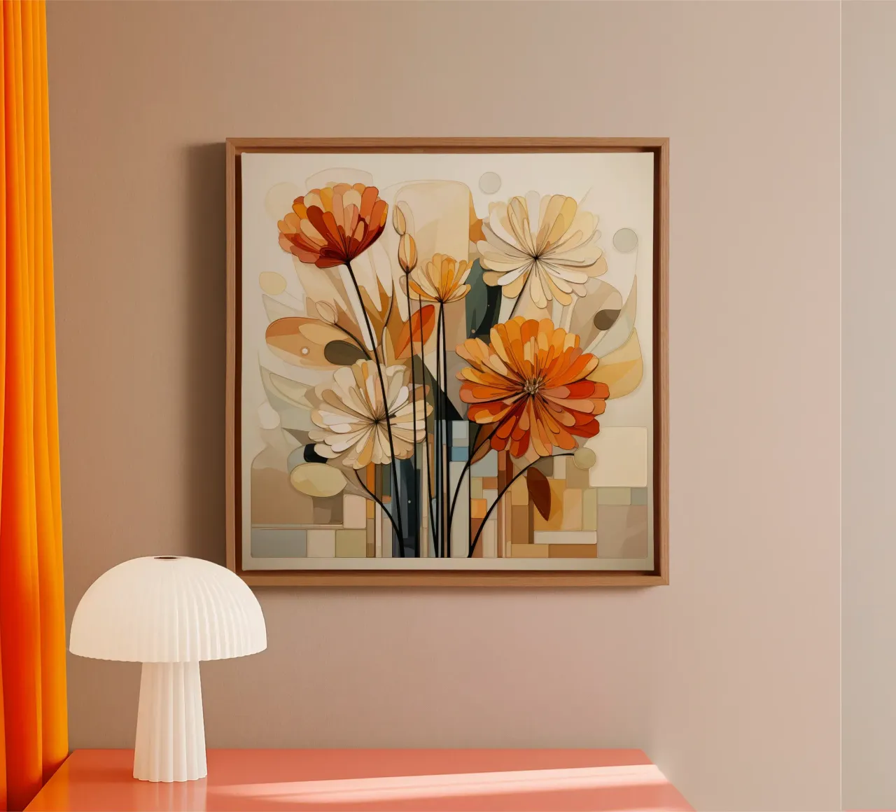 Bloemen abstract canvas met Baklijst van Imagine