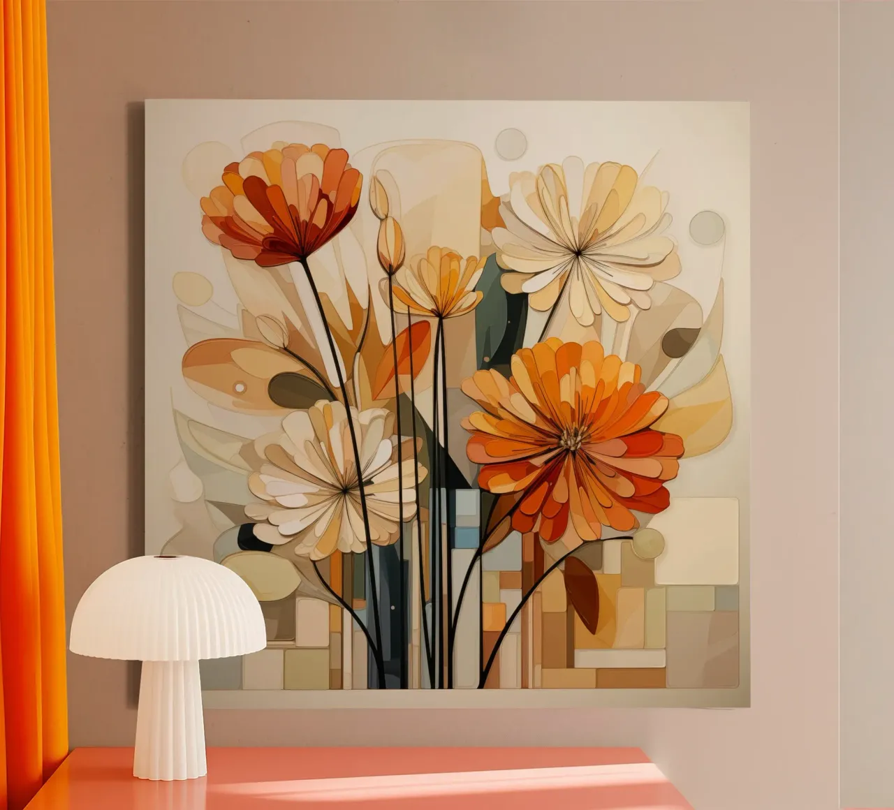Bloemen abstract canvas met Baklijst van Imagine