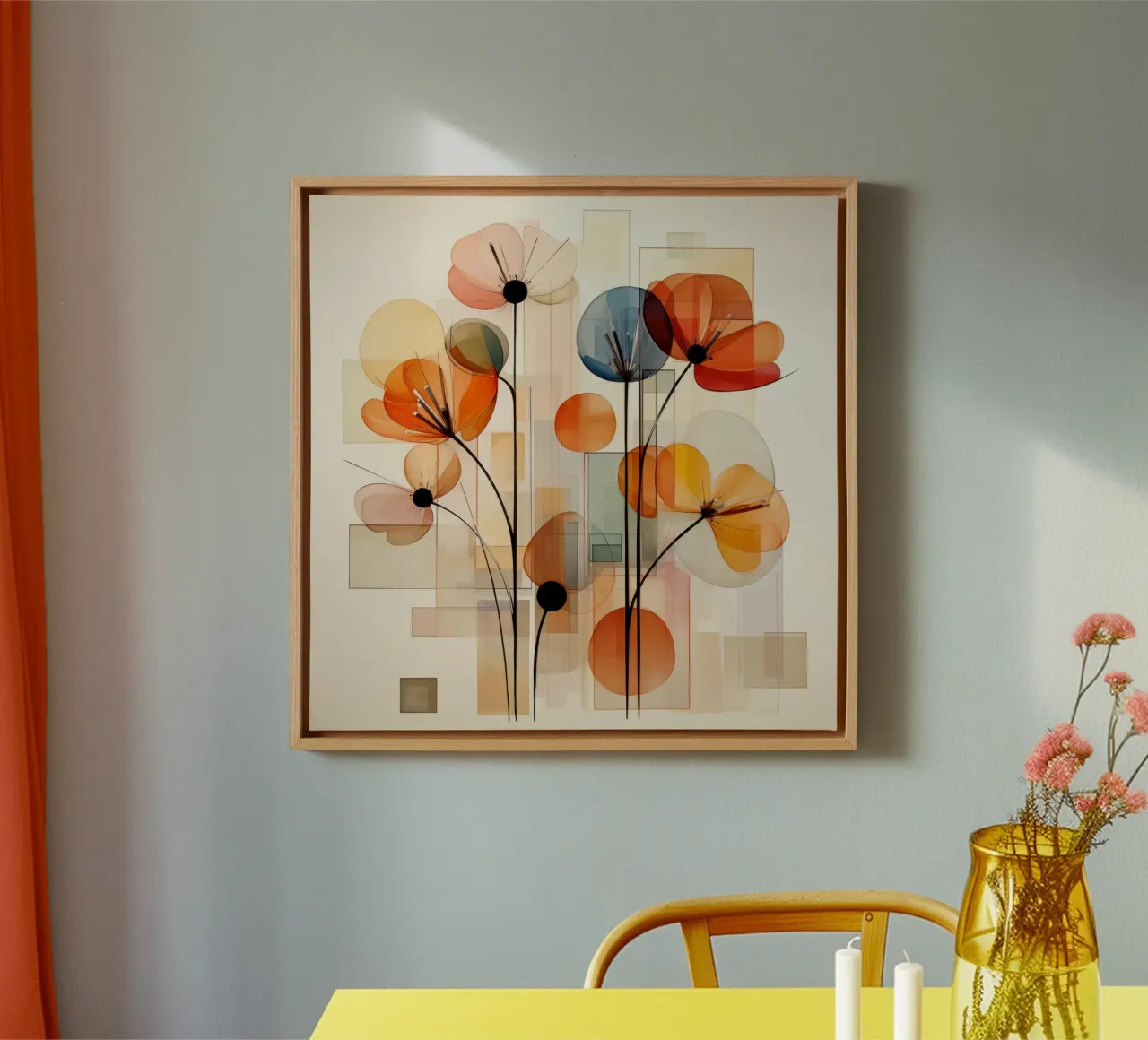 Bloemen abstract canvas met Baklijst van Imagine