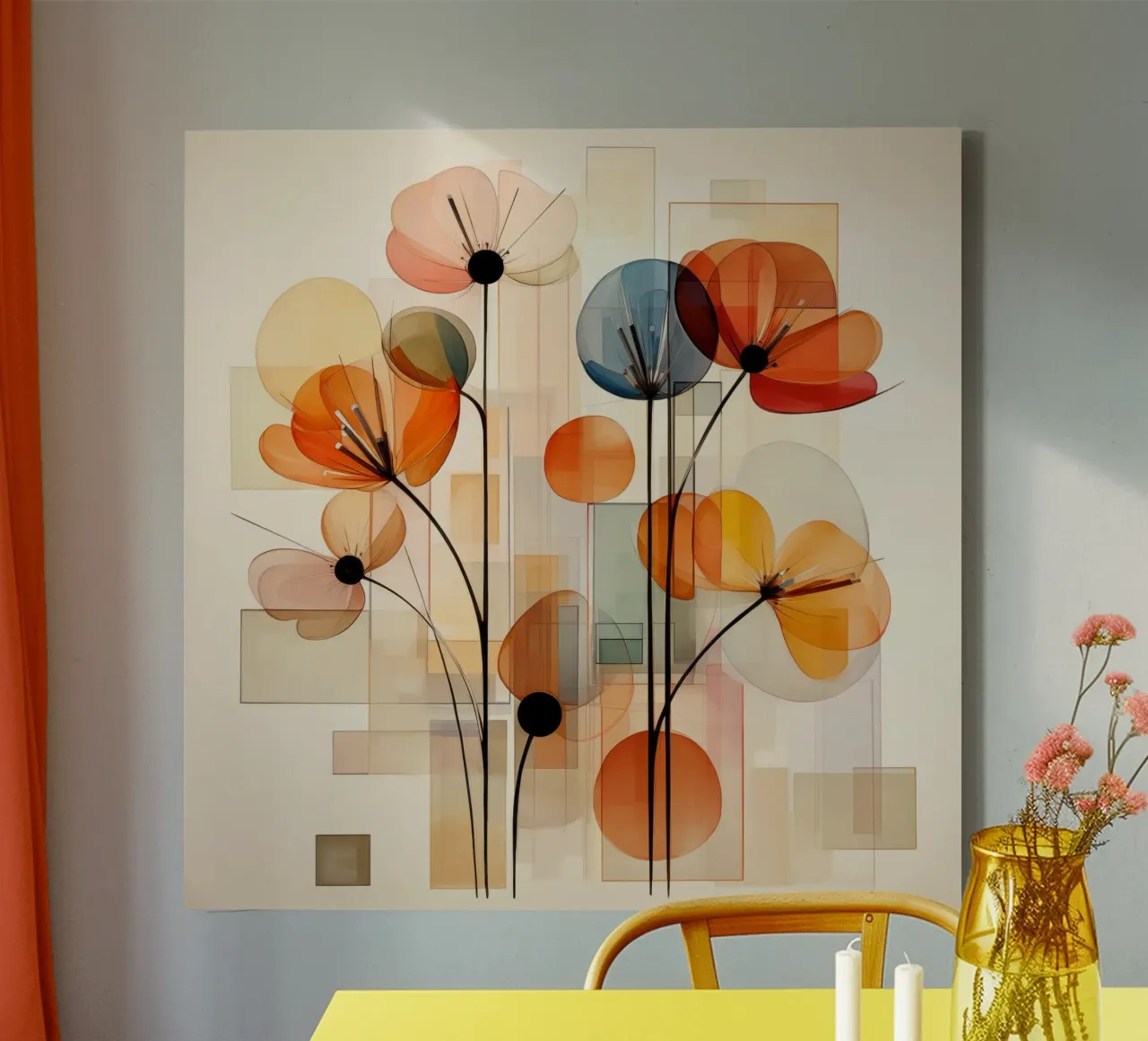 Bloemen abstract canvas met Baklijst van Imagine