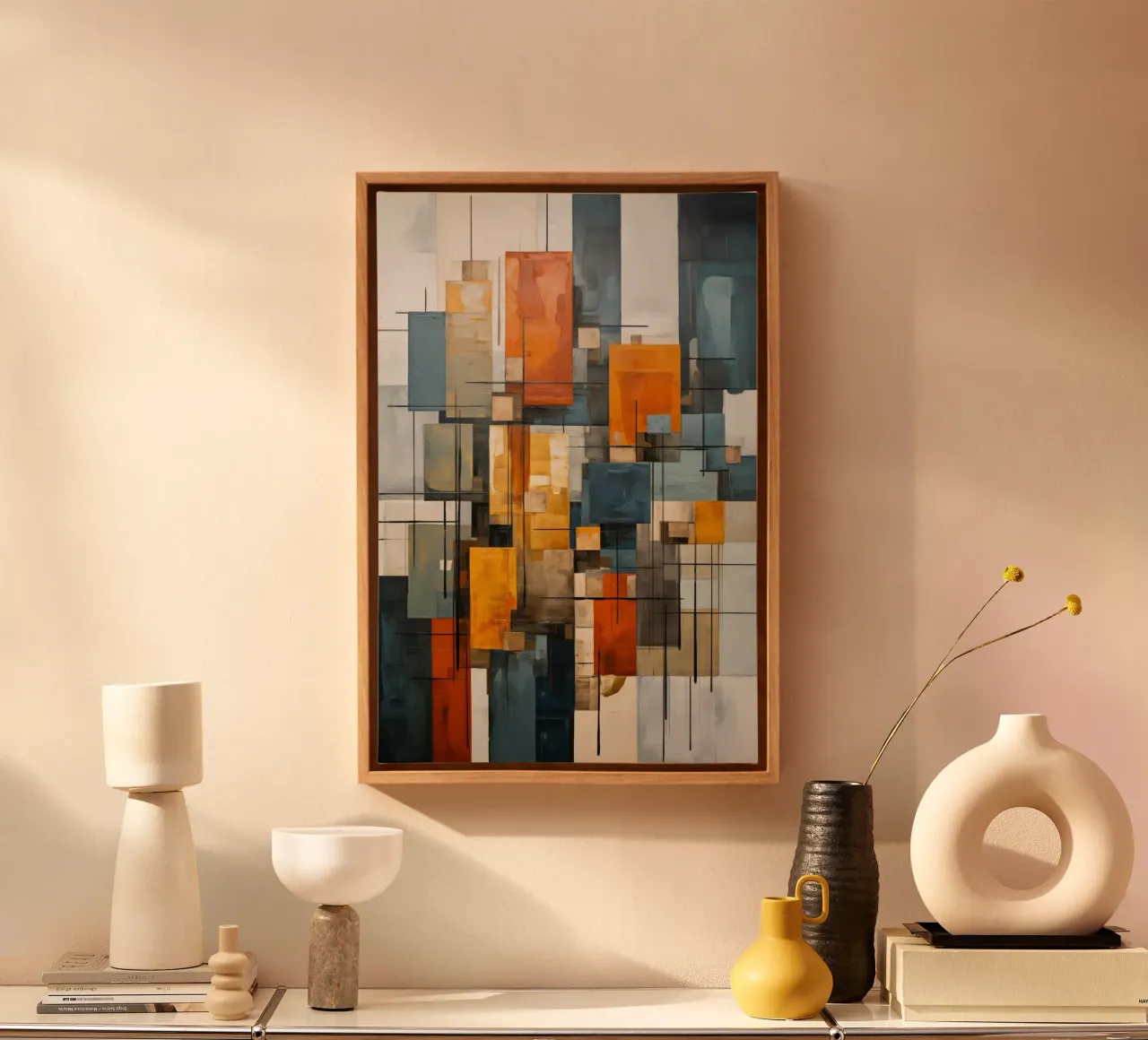 Abstracte vlakken canvas met Baklijst van Imagine