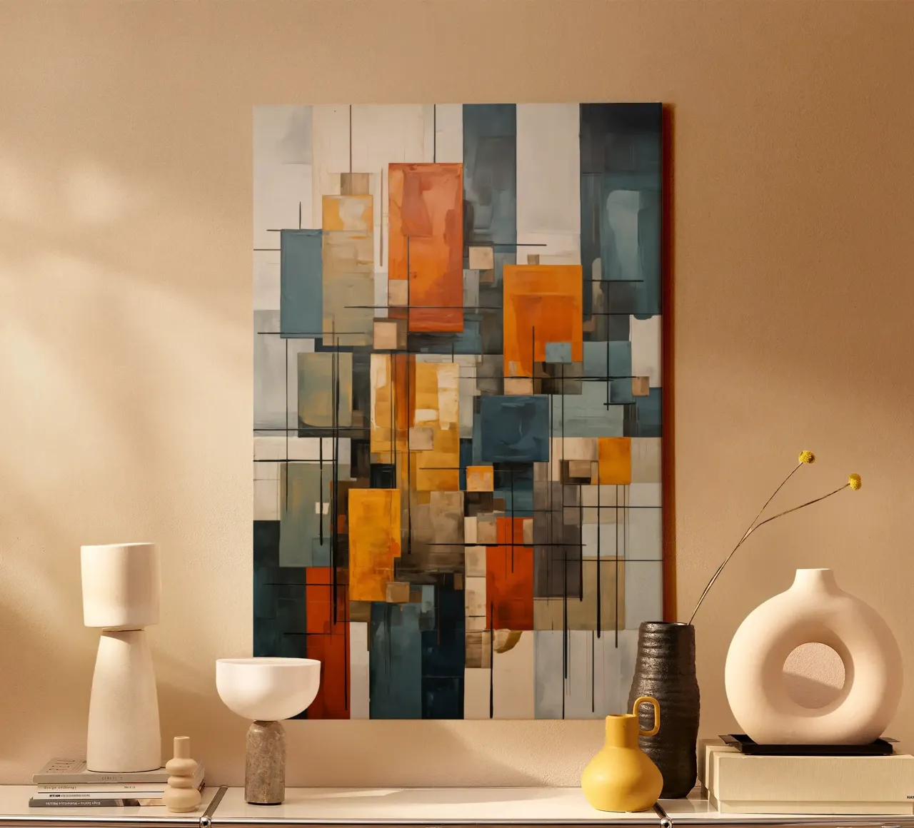 Abstracte vlakken canvas met Baklijst van Imagine