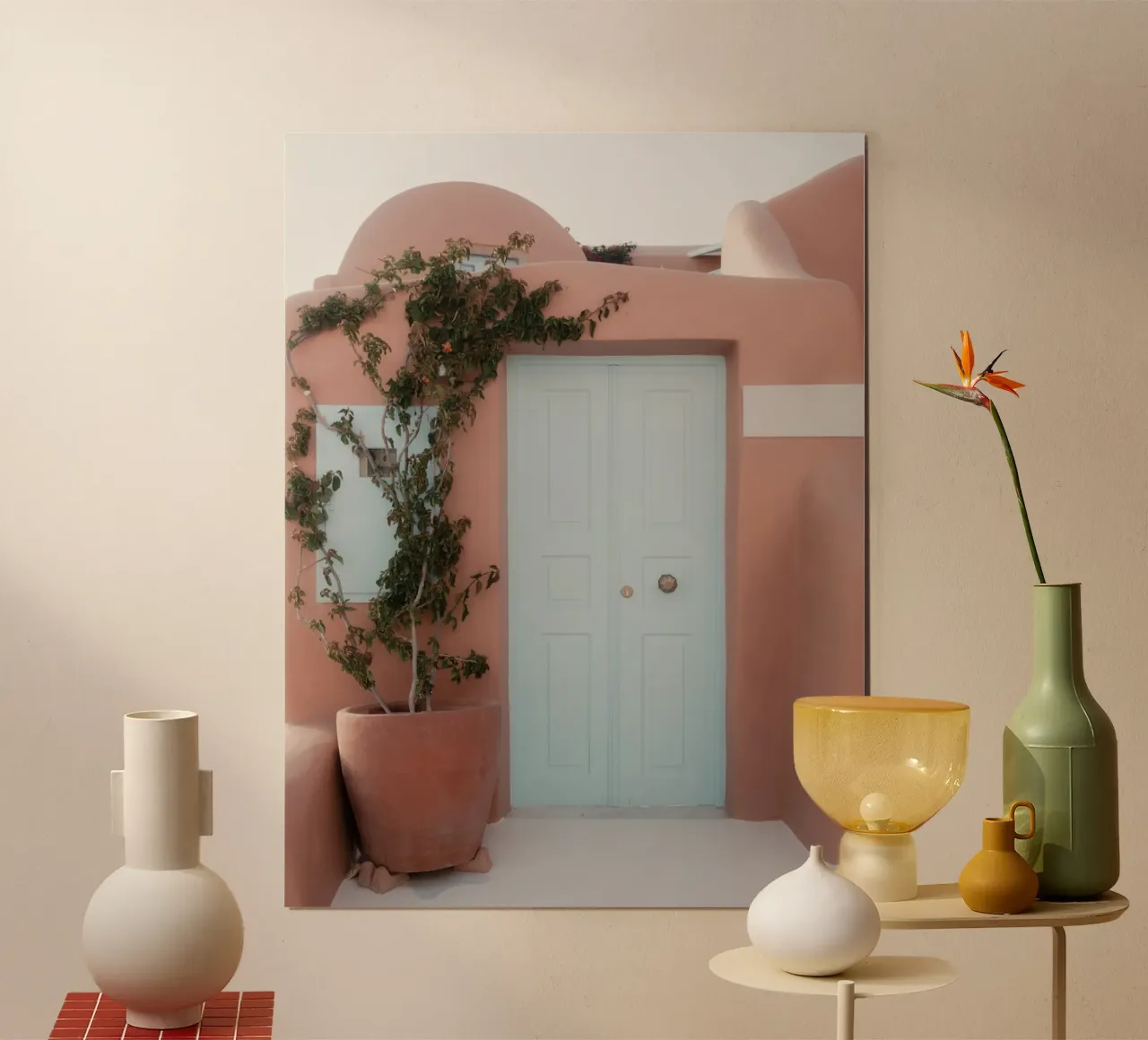 Bâtiment en terre cuite avec porte bleue - Santorin, Grèce hahnemühle de Kimberley Jekel Photography