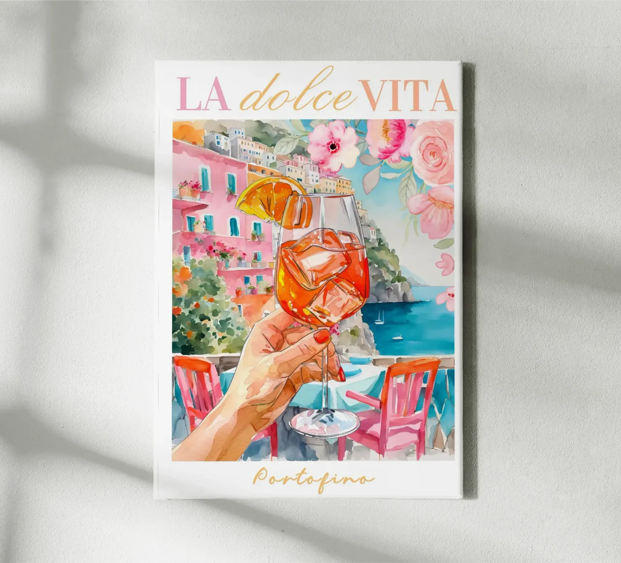 Italië Cocktail Print, Aperol Spritz, kleurrijke muurkunst canvas met Baklijst van Bella Studio