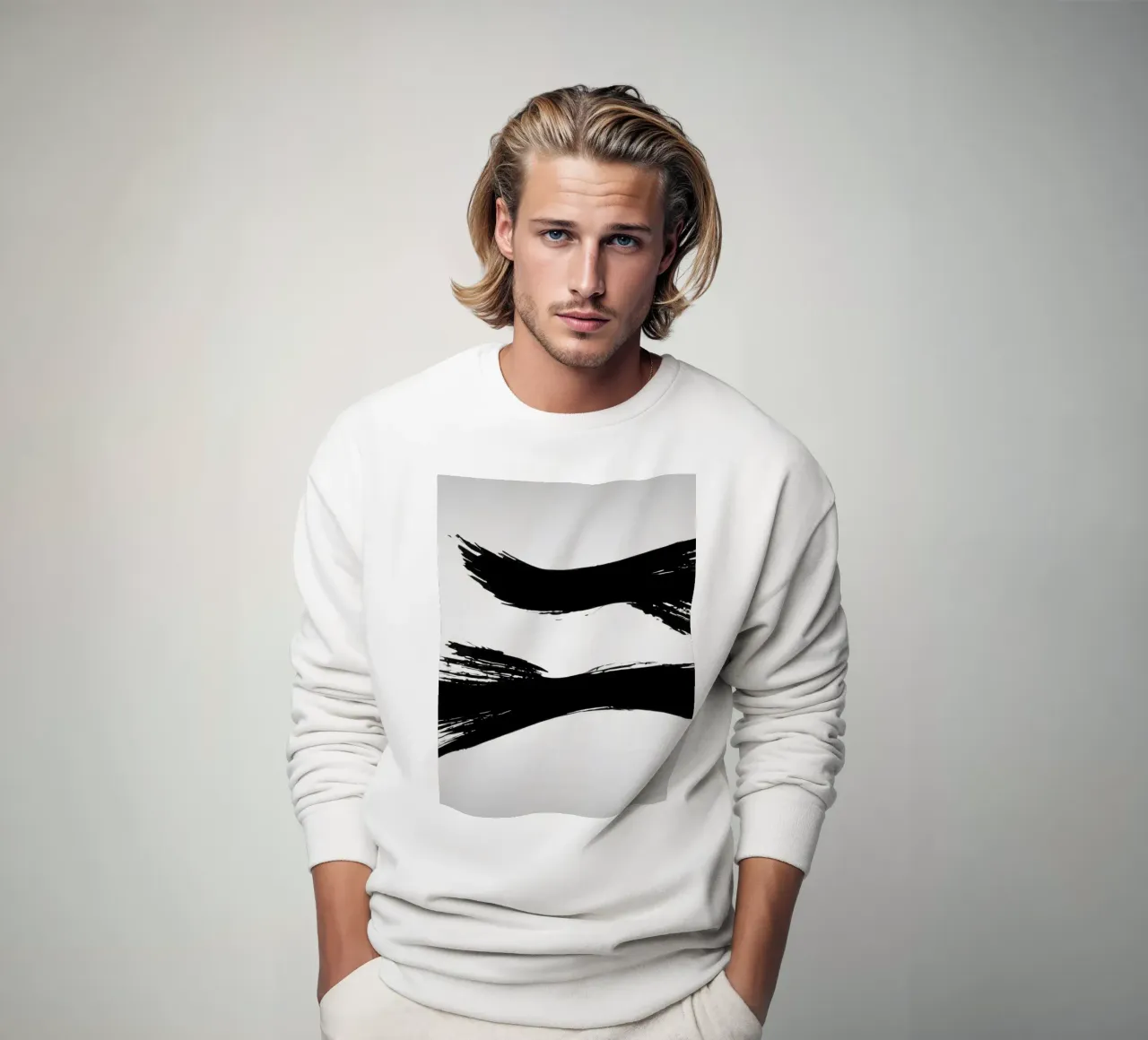 Abstract black and white brush strokes creating dynamic move sweatshirt by DesignDoodle