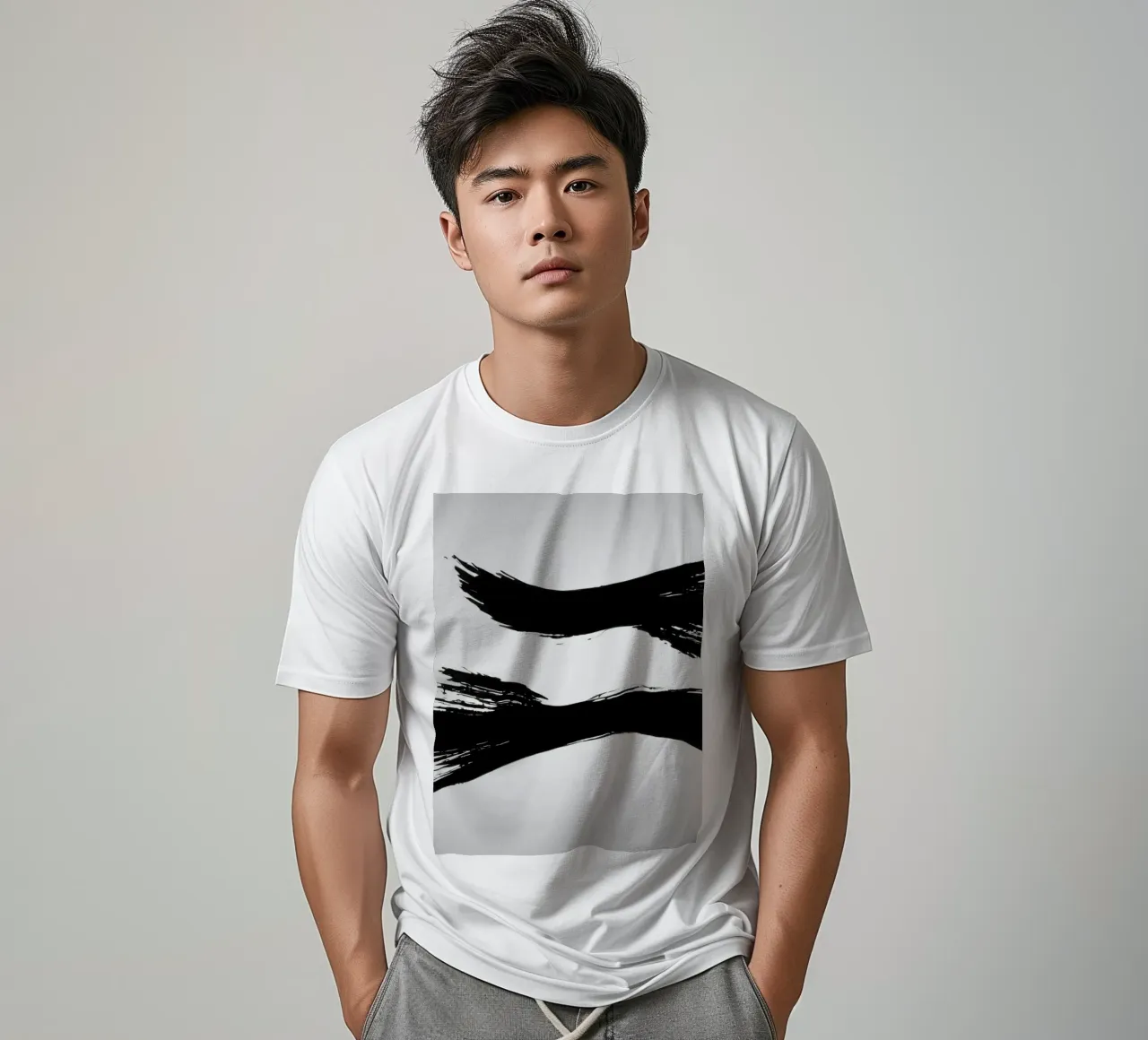 Abstract black and white brush strokes creating dynamic move t-shirt by DesignDoodle