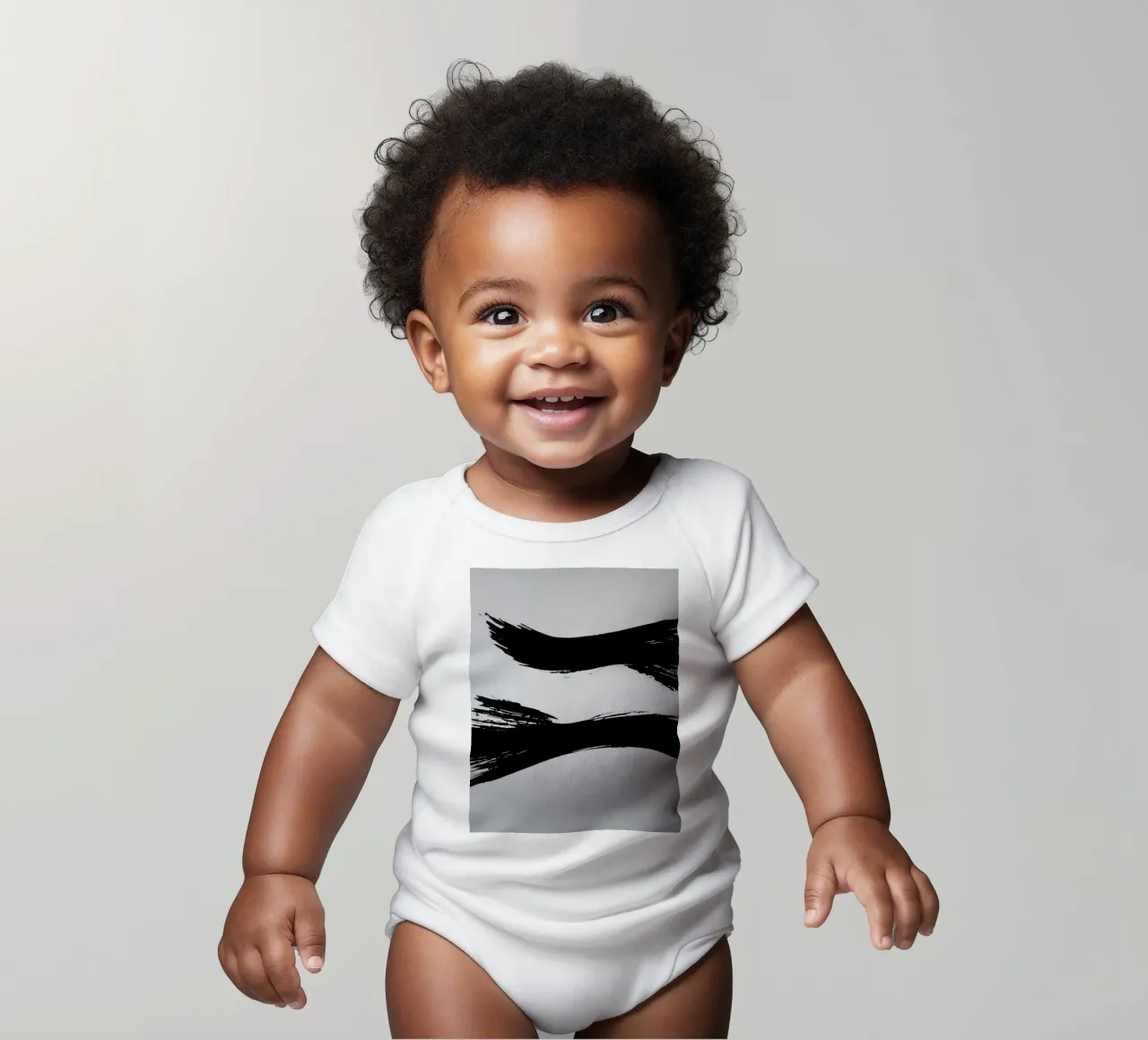 Abstract black and white brush strokes creating dynamic move short-sleeve baby romper by DesignDoodle