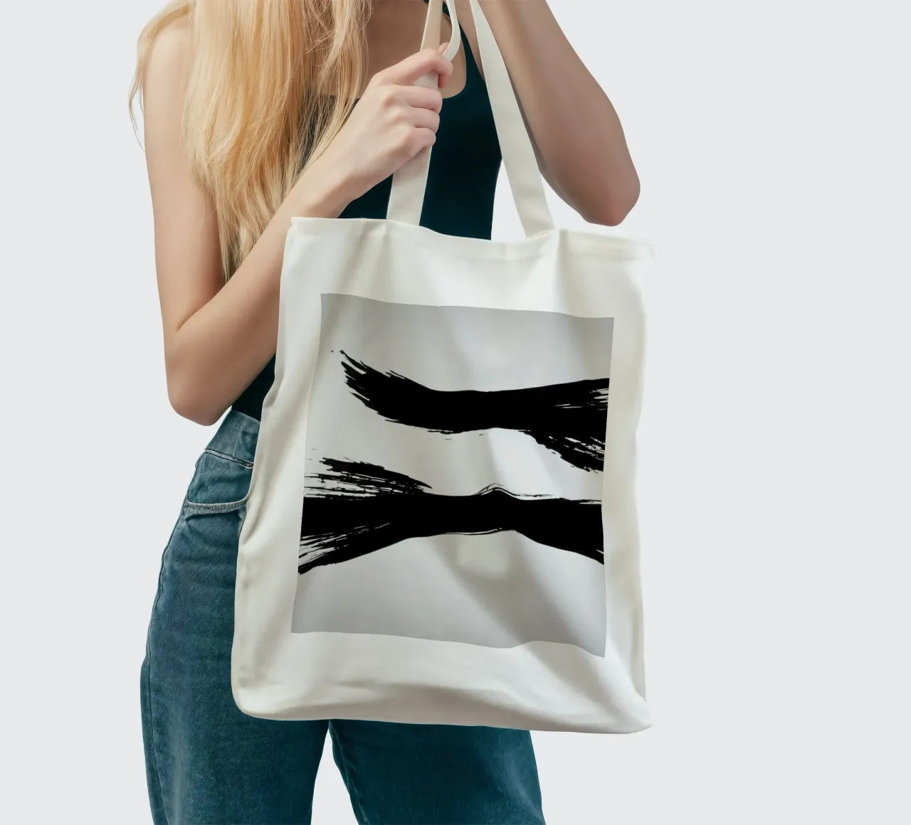 Abstract black and white brush strokes creating dynamic move tote bag by DesignDoodle