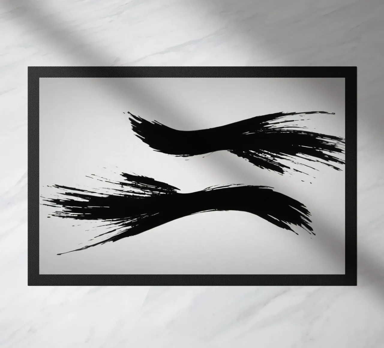 Abstract black and white brush strokes creating dynamic move doormat by DesignDoodle