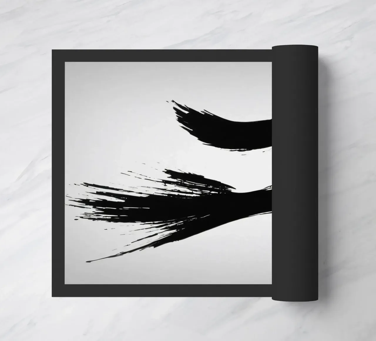 Abstract black and white brush strokes creating dynamic move doormat by DesignDoodle