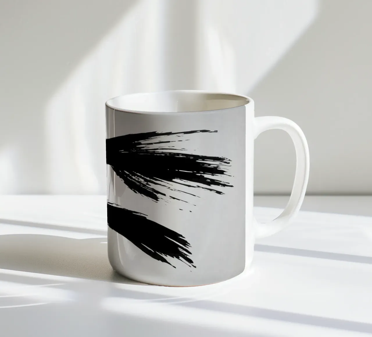 Abstract black and white brush strokes creating dynamic move ceramic mug by DesignDoodle