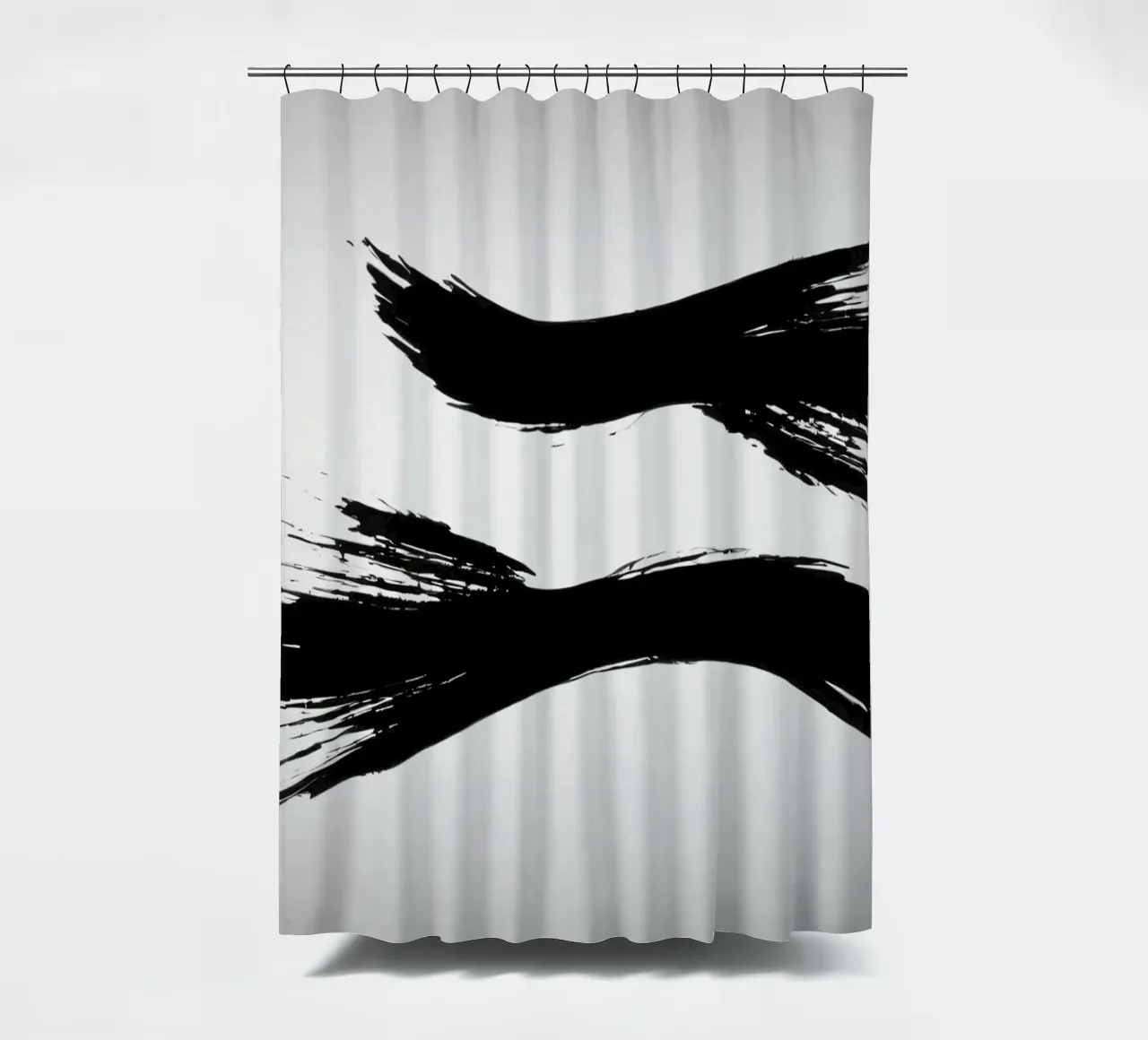 Abstract black and white brush strokes creating dynamic move shower curtain by DesignDoodle