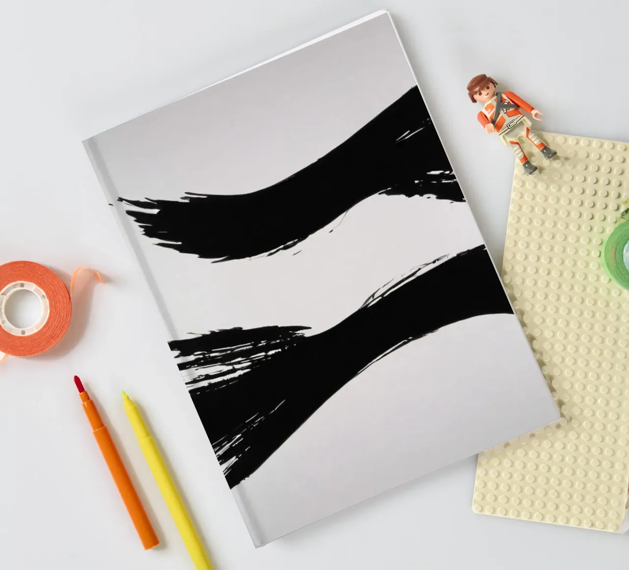 Abstract black and white brush strokes creating dynamic move notebook by DesignDoodle