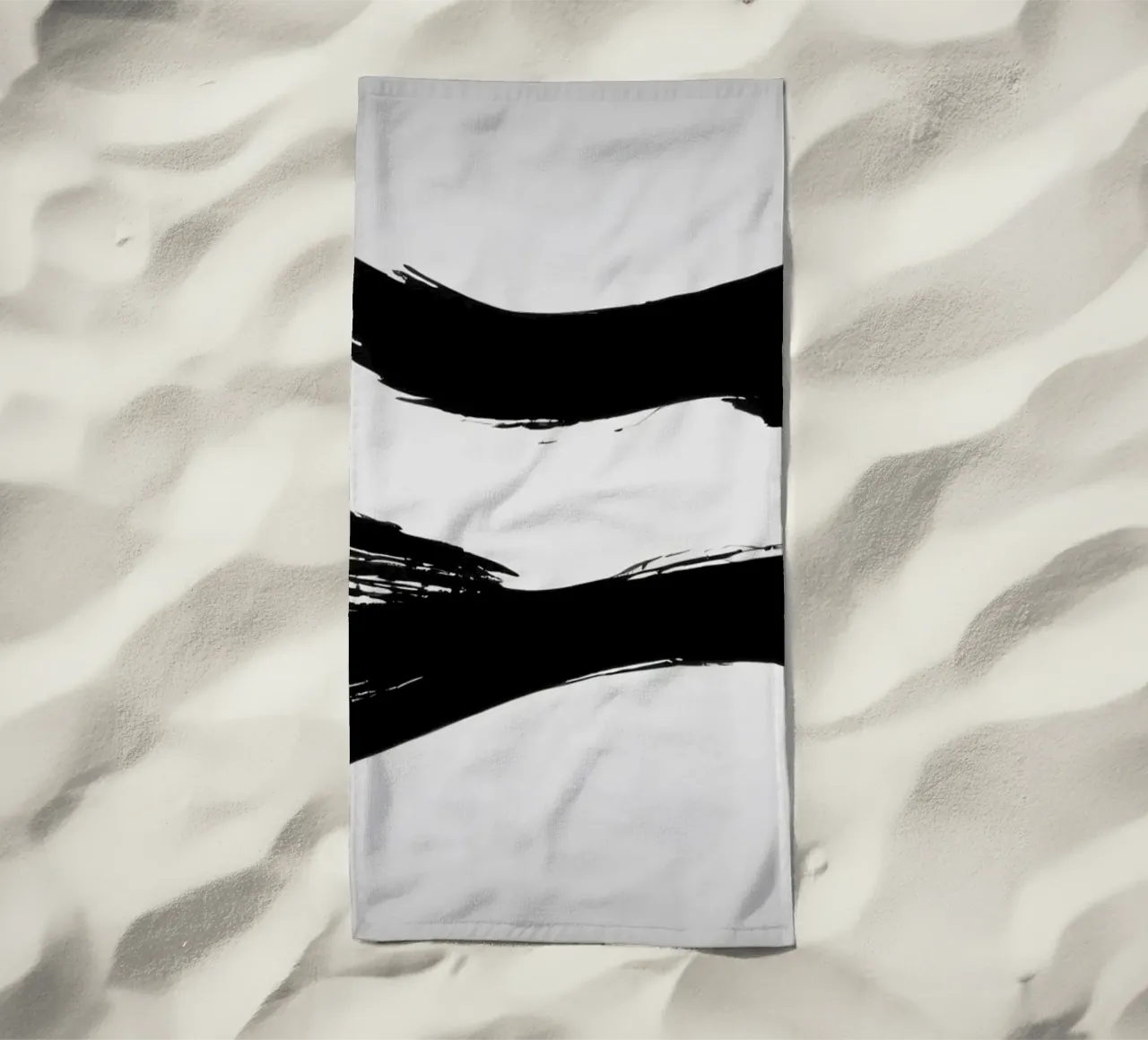 Abstract black and white brush strokes creating dynamic move beach towel by DesignDoodle