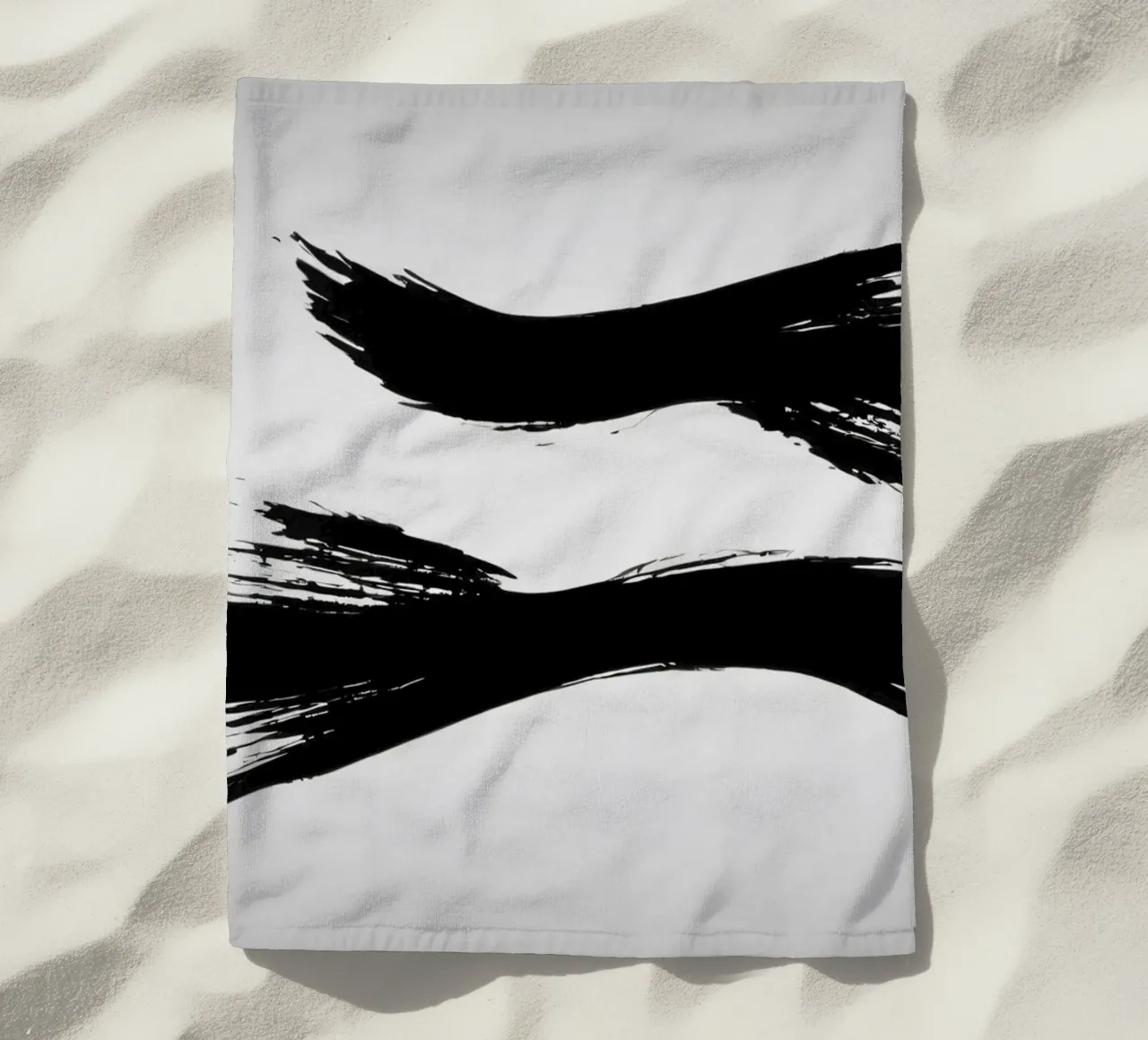 Abstract black and white brush strokes creating dynamic move beach towel by DesignDoodle