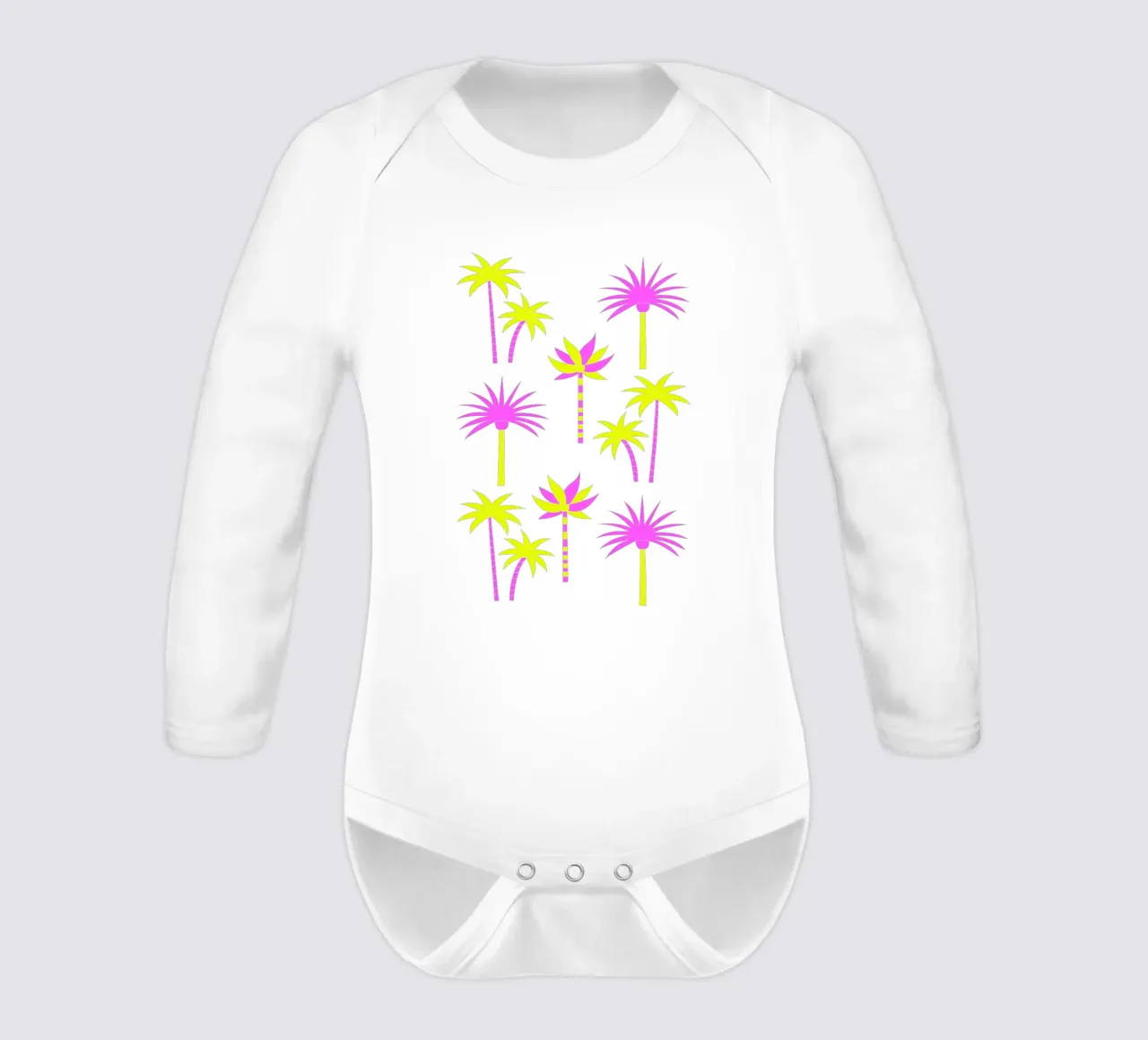 Palm Trees Neutral & Neon long-sleeve baby romper by SilverPegasus