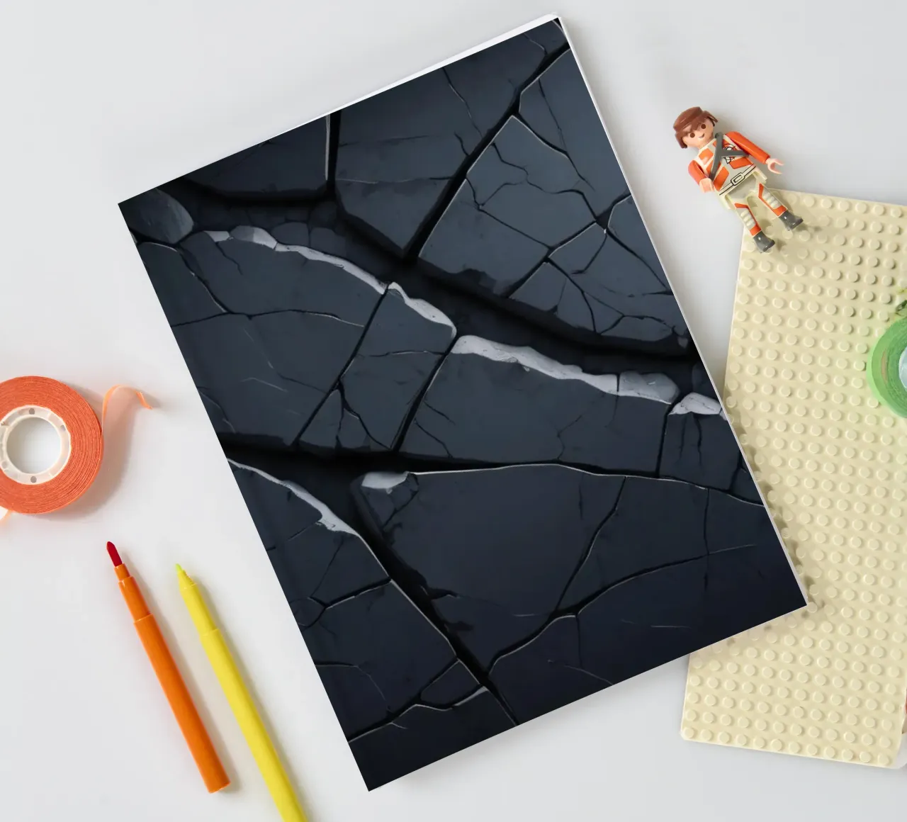 Cracked dark surface with striking lines creating an abstrac notebook by DesignDoodle