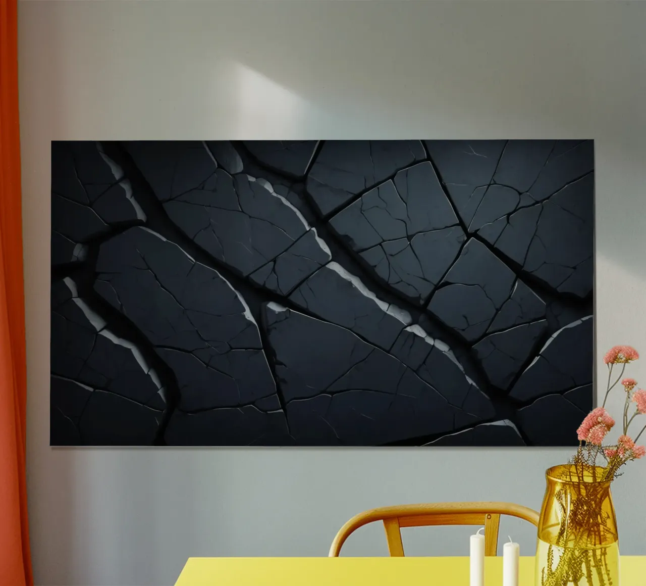 Cracked dark surface with striking lines creating an abstrac hahnemühle by DesignDoodle
