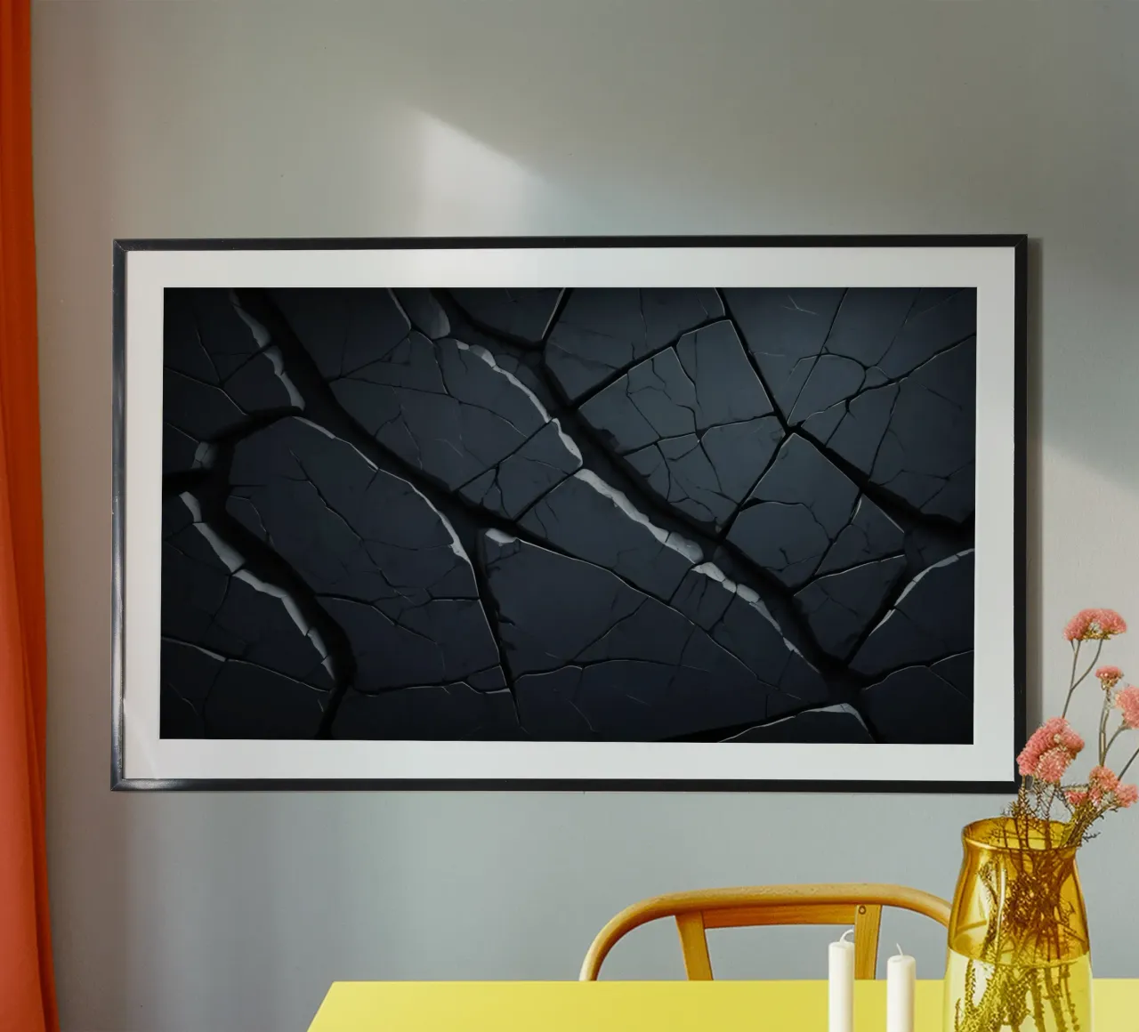 Cracked dark surface with striking lines creating an abstrac hahnemühle by DesignDoodle
