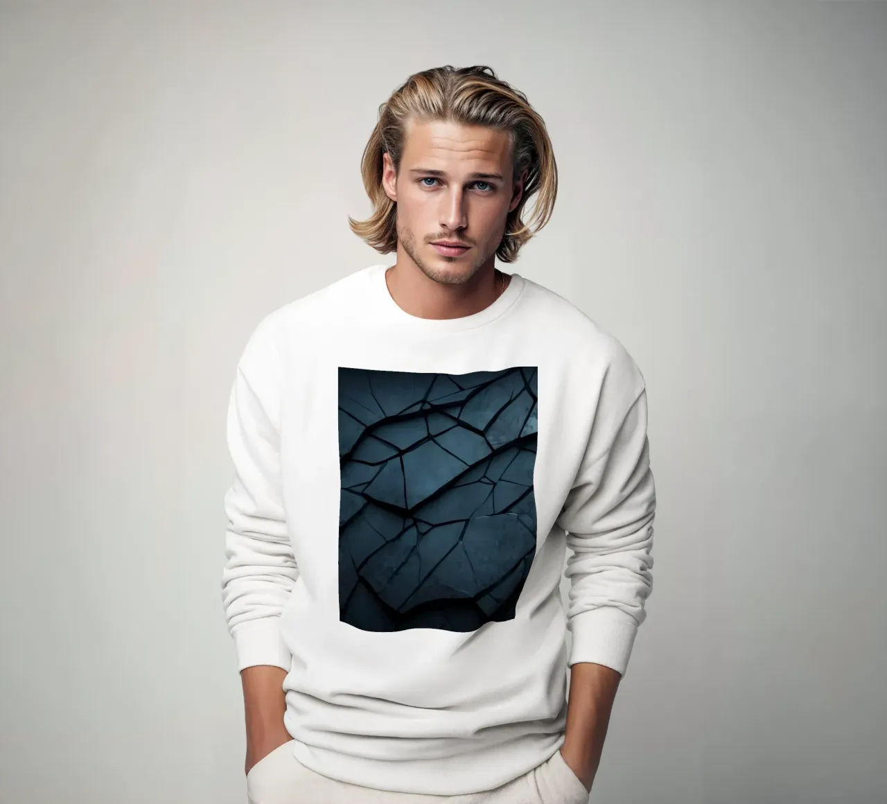 Dark cracked stone texture creates an abstract background sweatshirt by DesignDoodle