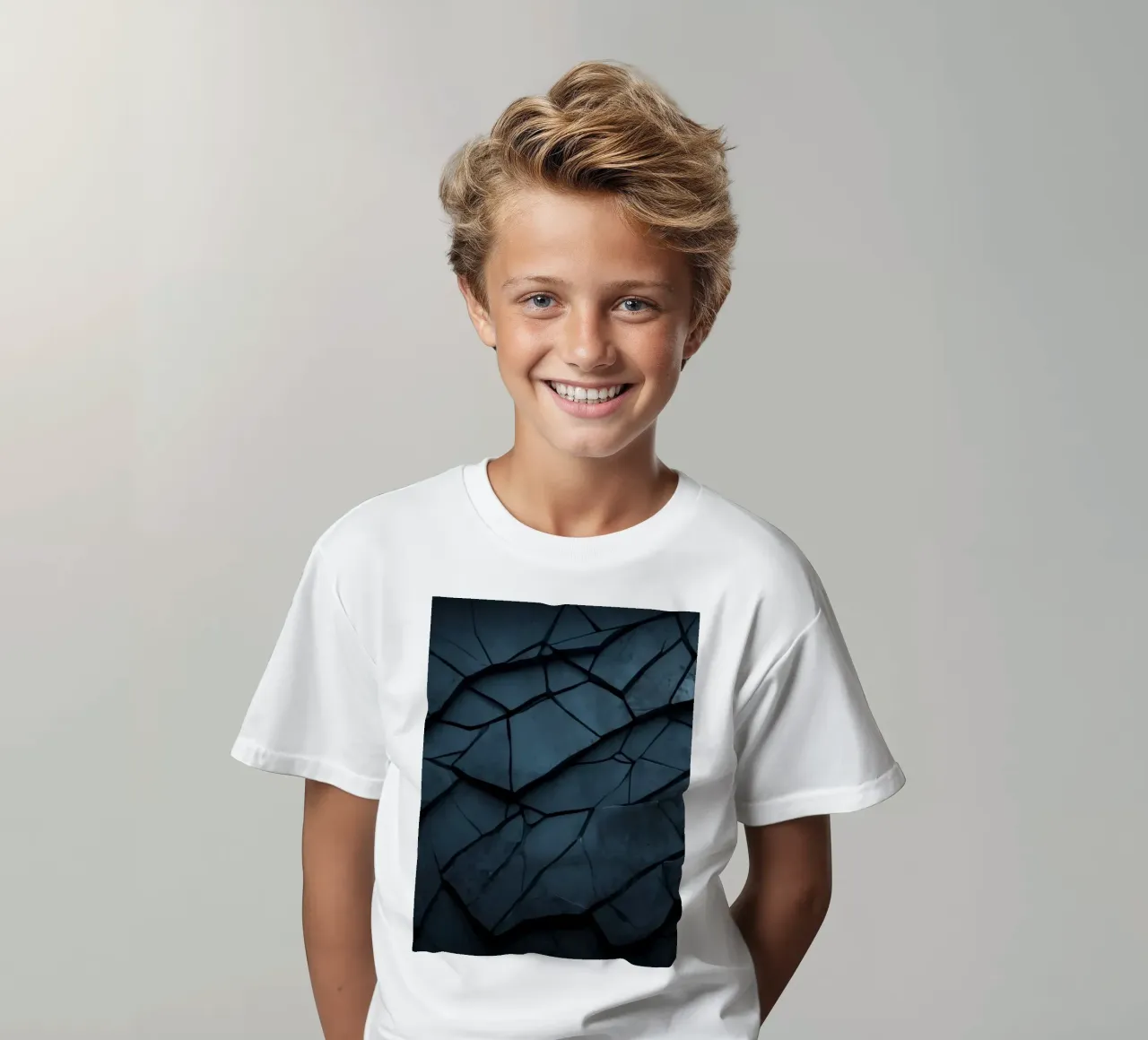 Dark cracked stone texture creates an abstract background kids t-shirt by DesignDoodle