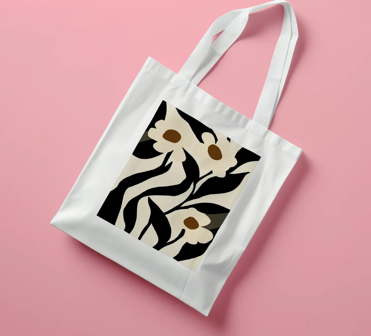 Fiori stilizzati in nero borsa in juta da Little Dean