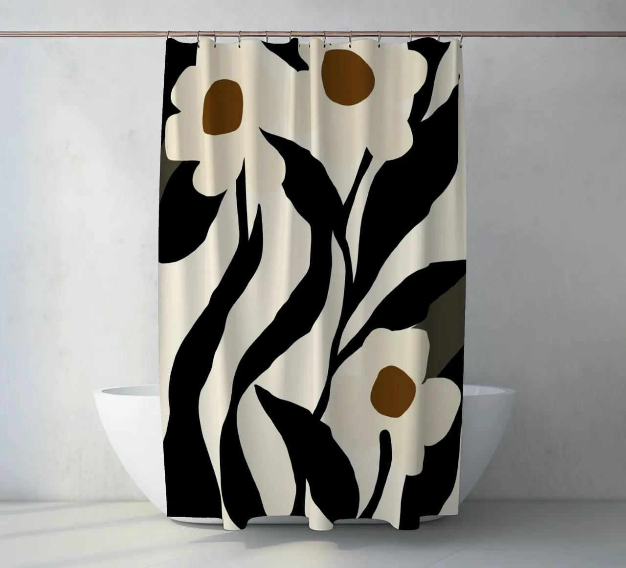 Fiori stilizzati in nero tenda da doccia da Little Dean