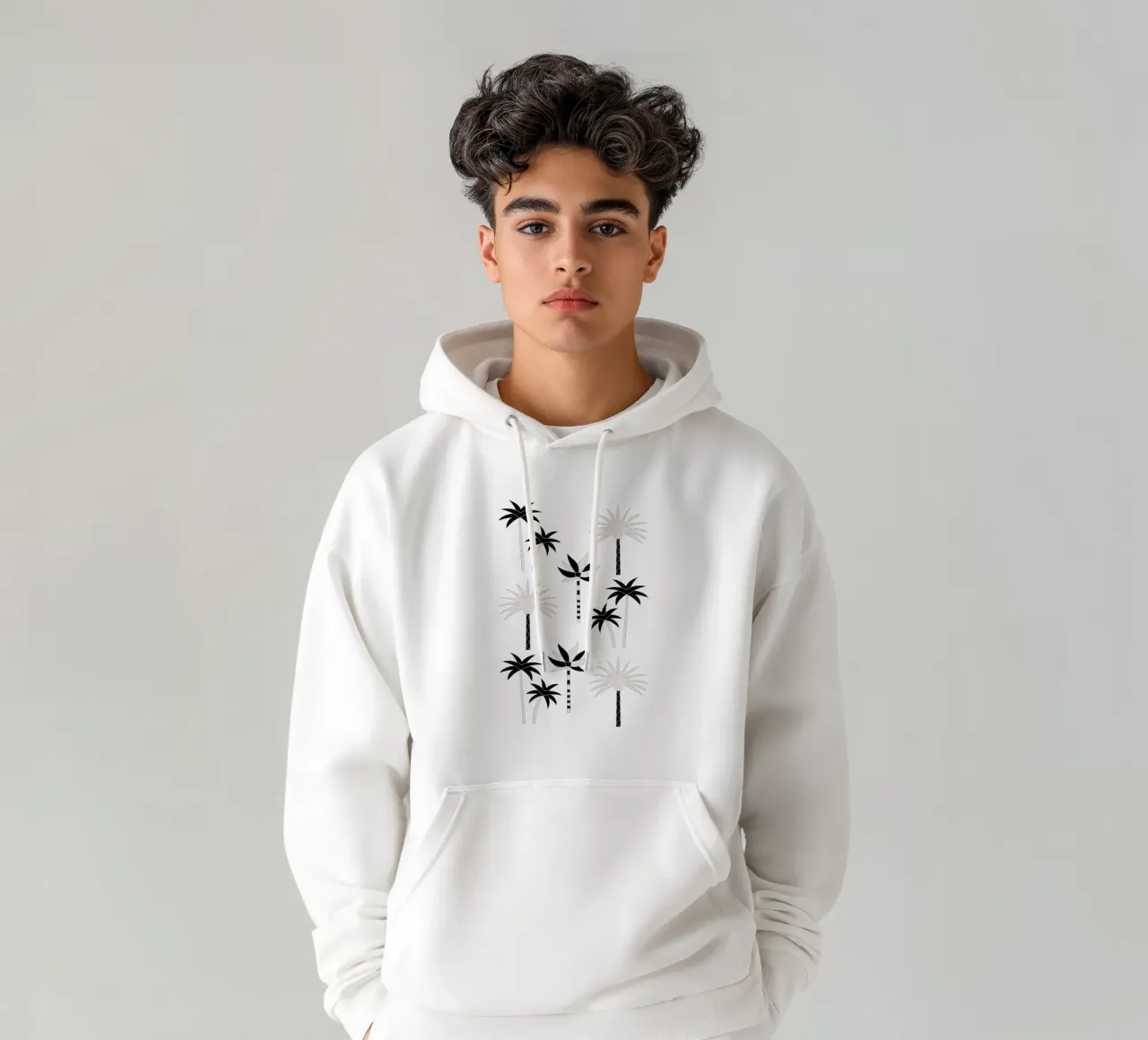 Palm Trees Neutral Black & White felpa con cappuccio da SilverPegasus