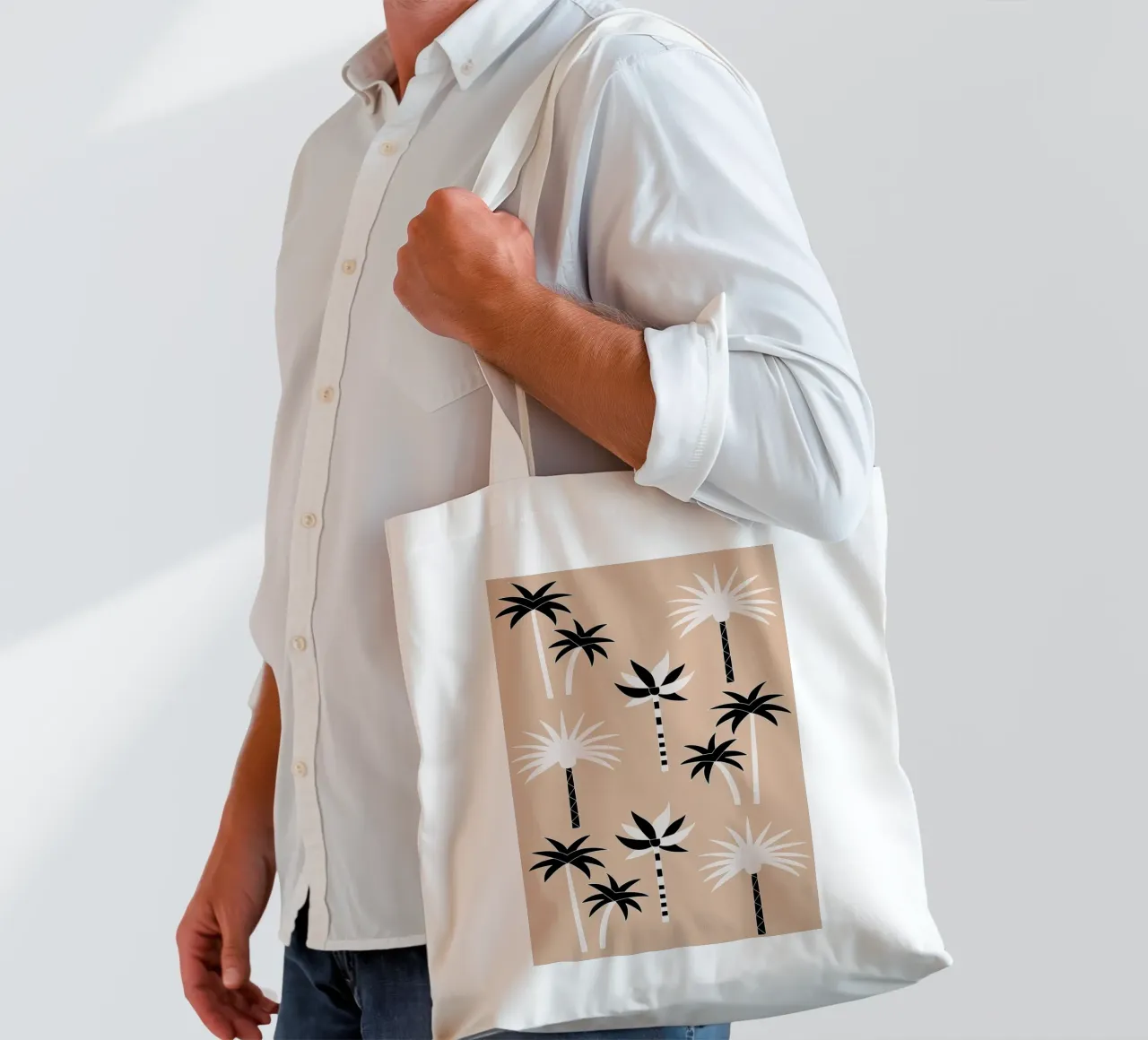 Palm Trees Neutral Black & White borsa in juta da SilverPegasus