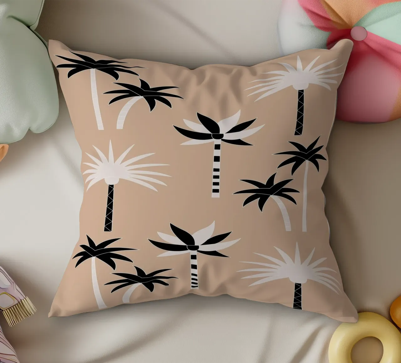 Palm Trees Neutral Black & White cuscino da SilverPegasus