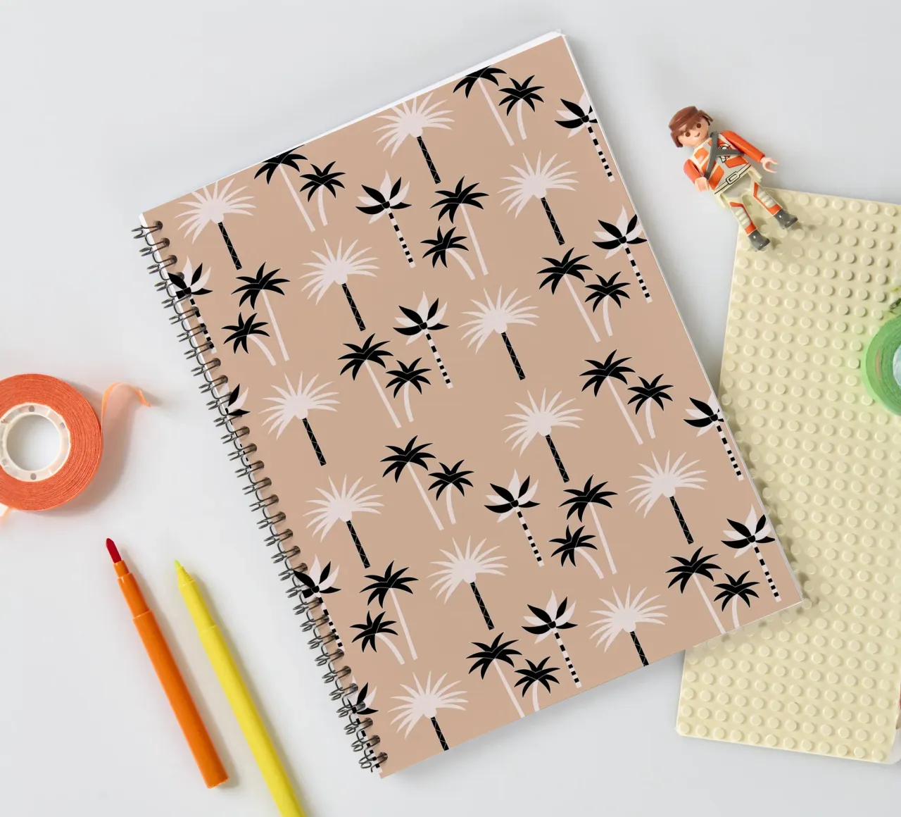 Palm Trees Neutral Black & White spiral notebook by SilverPegasus