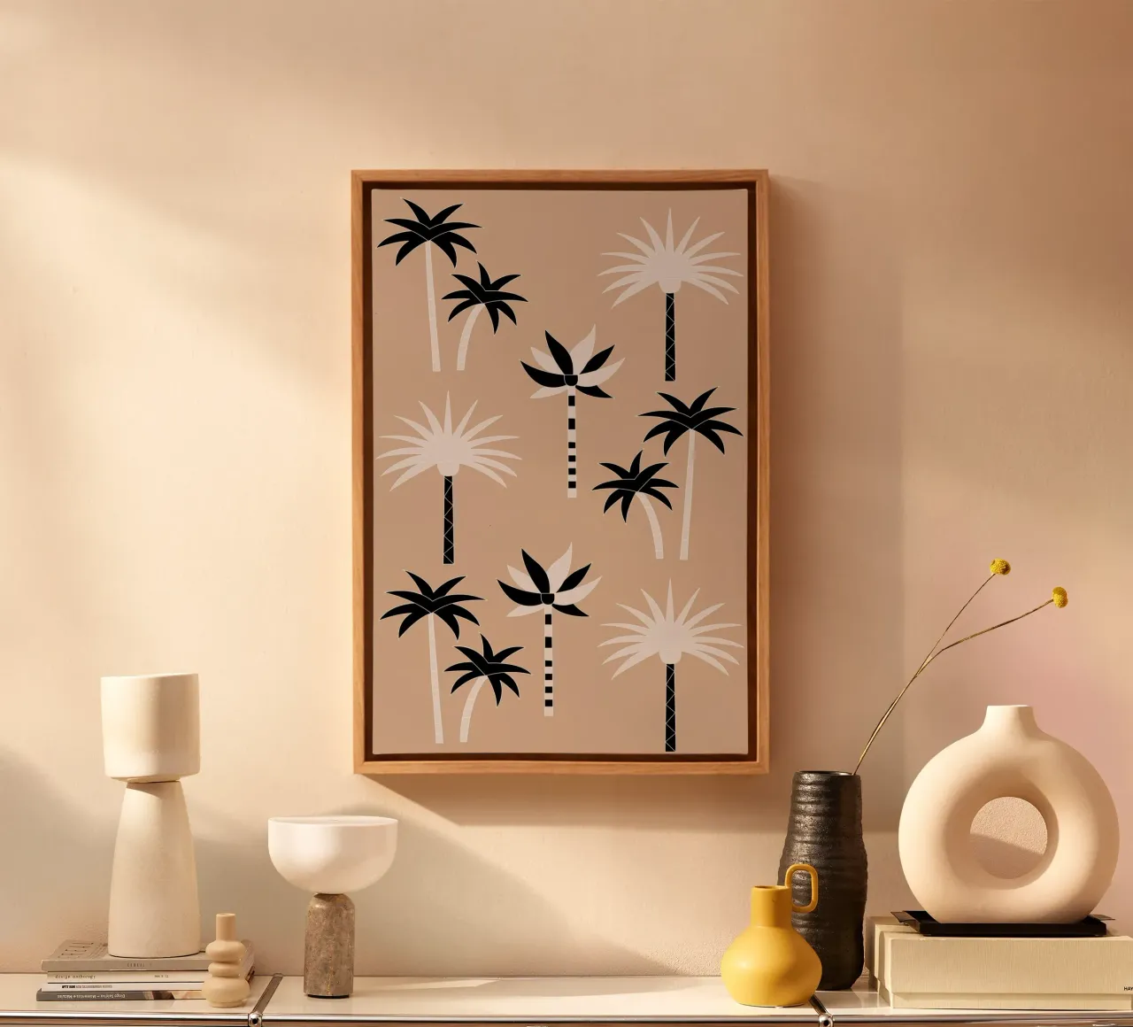 Palm Trees Neutral Black & White tela con Cornice a cassetta da SilverPegasus