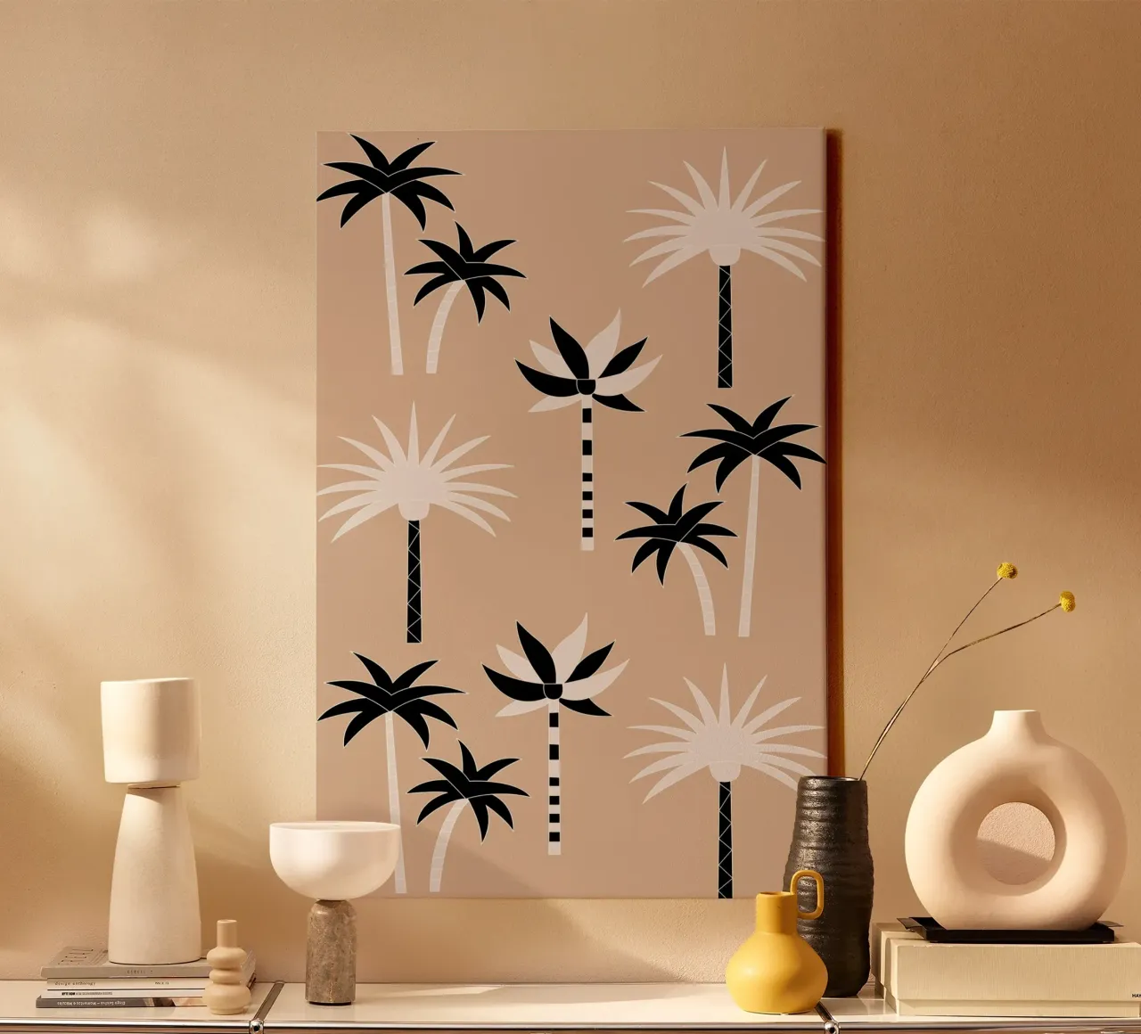 Palm Trees Neutral Black & White tela con Cornice a cassetta da SilverPegasus