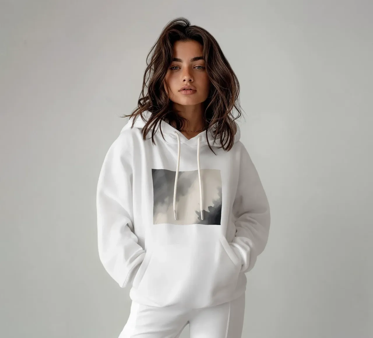 Dynamic abstract background with soft gradients and flowing hoodie by DesignDoodle